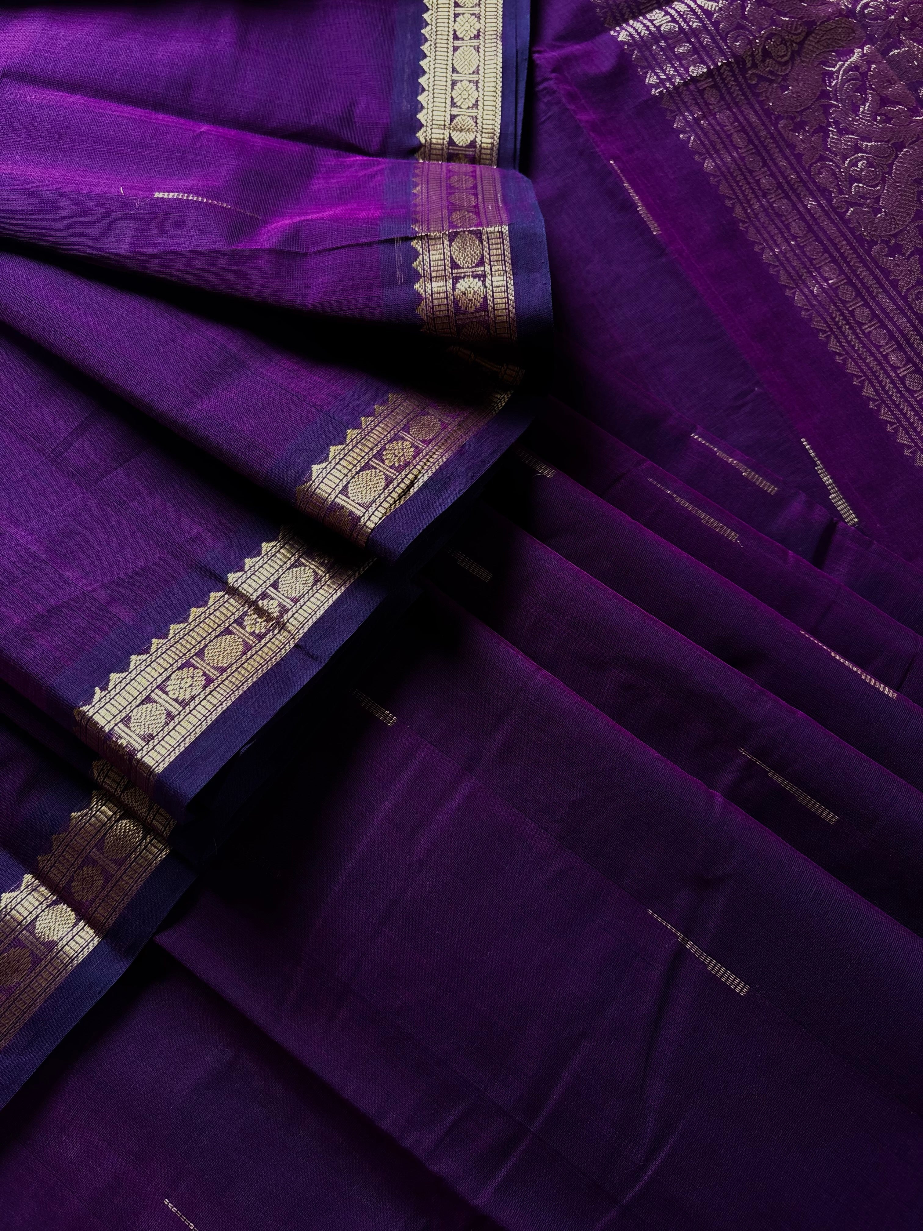 Handwoven Purple Colour Kanchipuram Cotton Saree