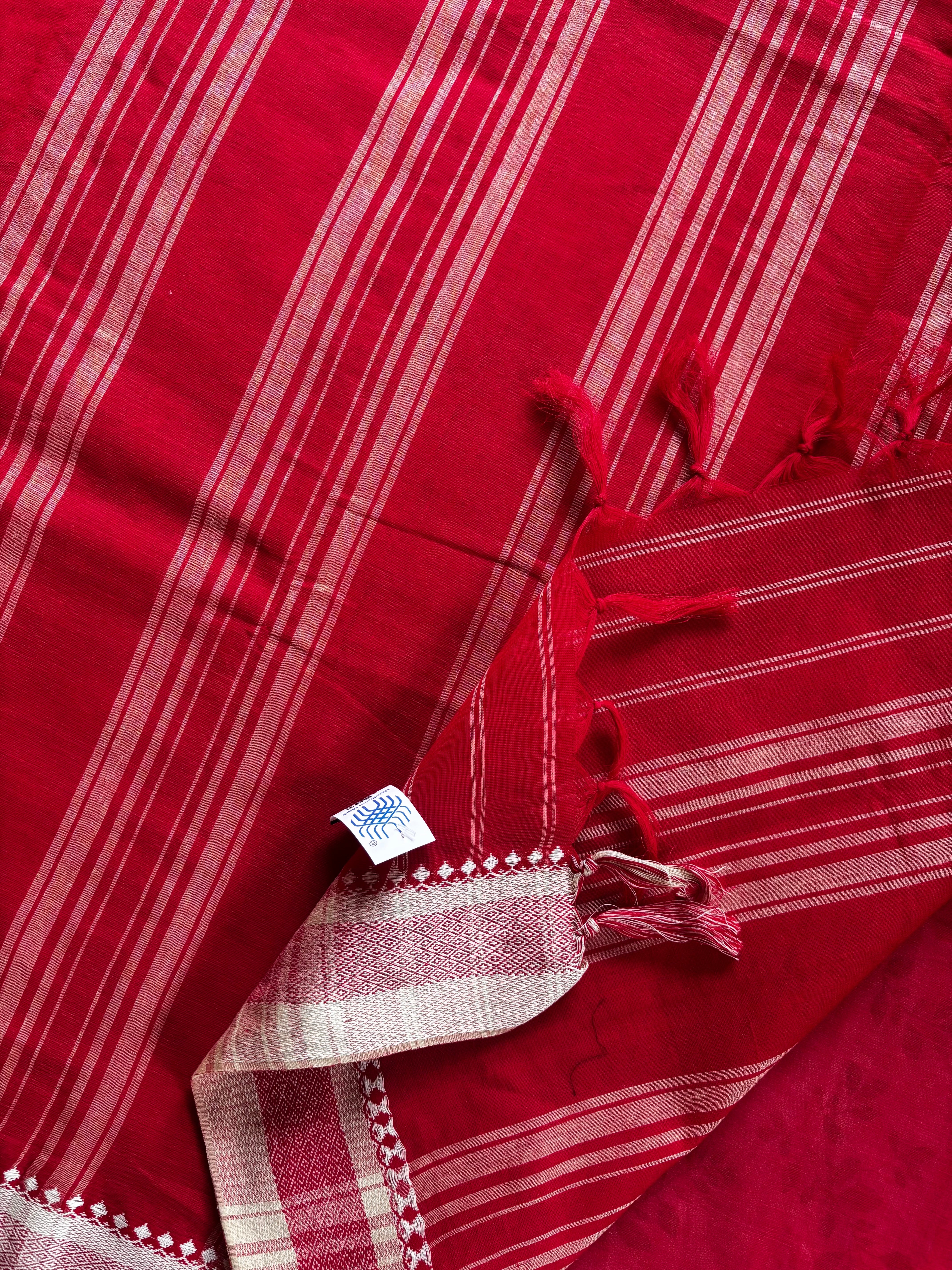 Handwoven Red White Begampuri Cotton Saree
