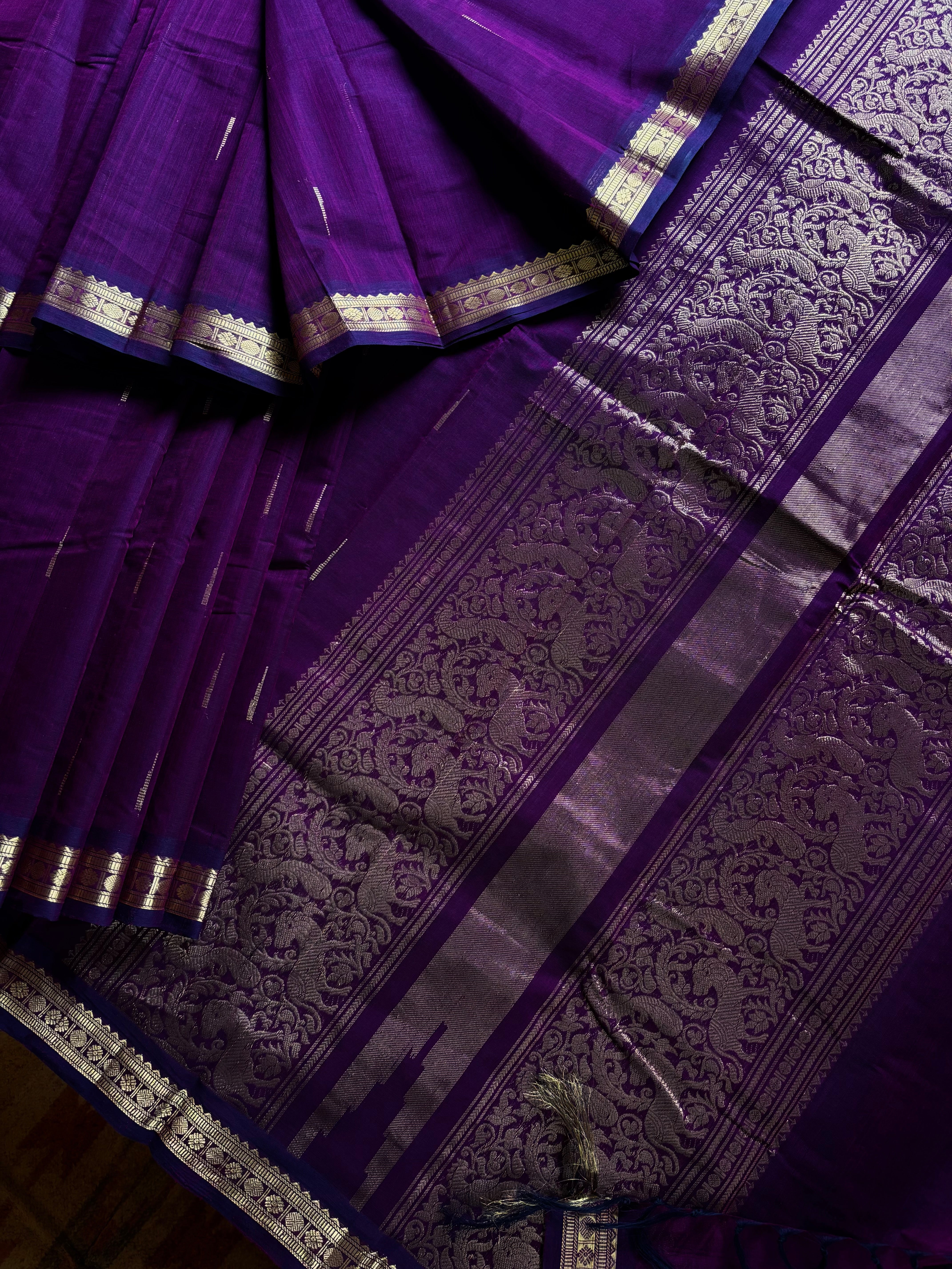 Handwoven Purple Colour Kanchipuram Cotton Saree