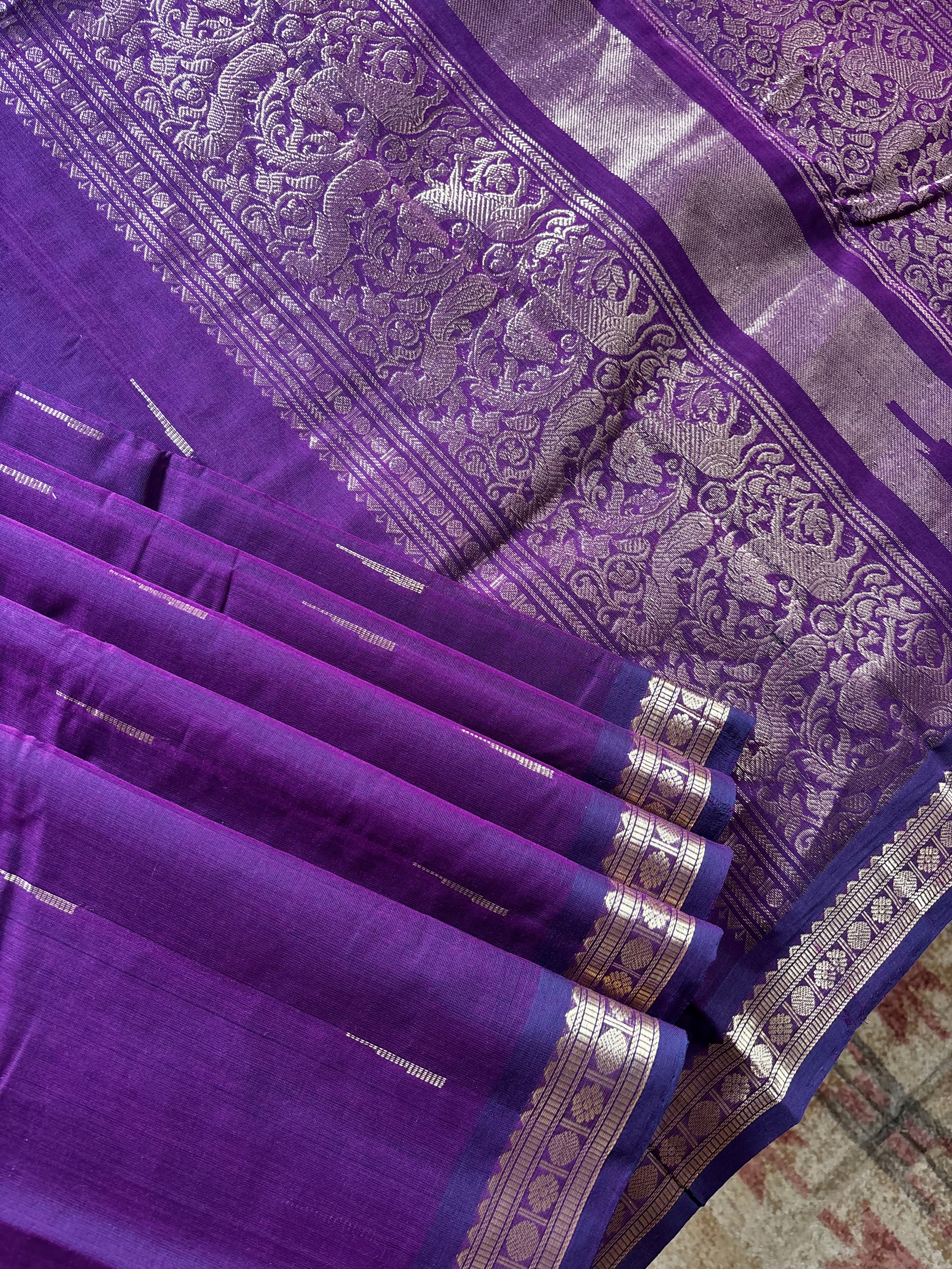 Handwoven Purple Colour Kanchipuram Cotton Saree