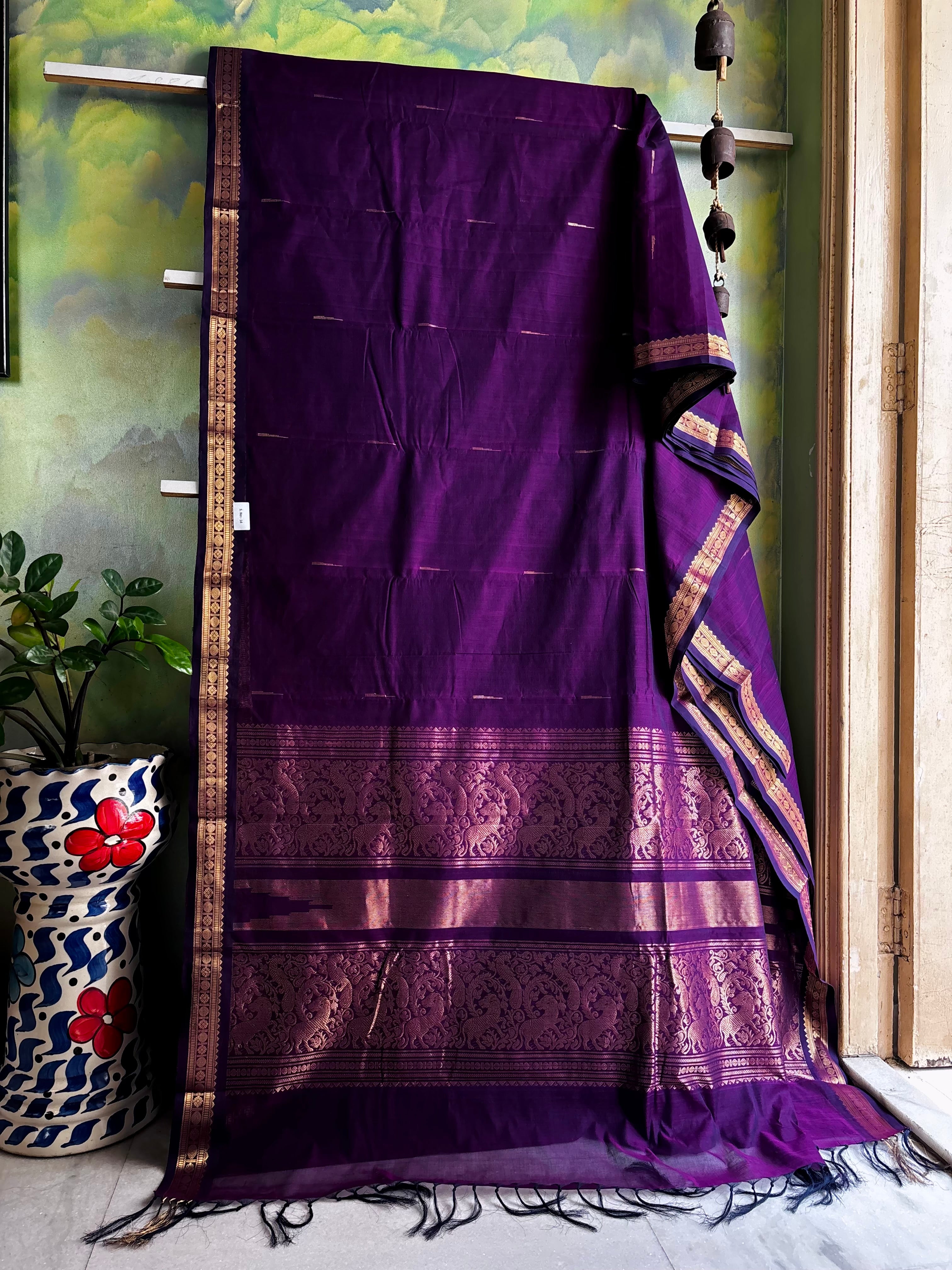 Handwoven Purple Colour Kanchipuram Cotton Saree
