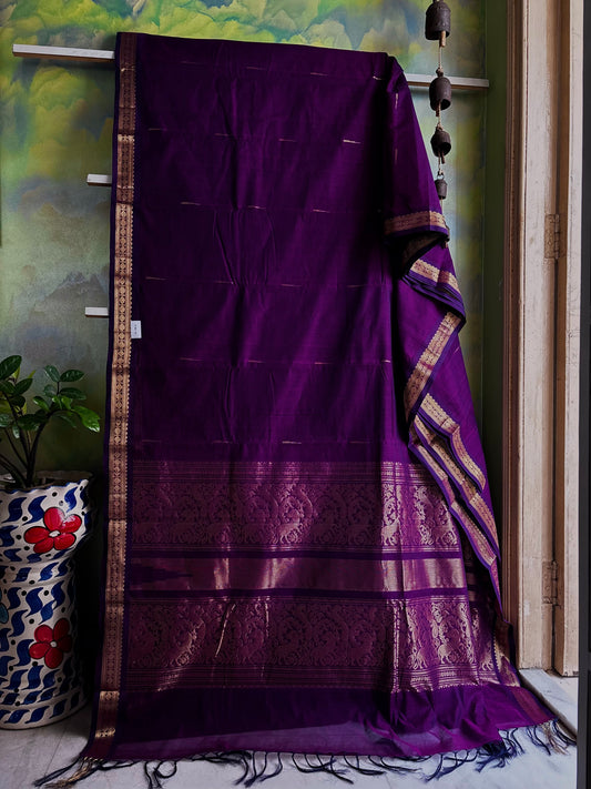 Handwoven Purple Colour Kanchipuram Cotton Saree