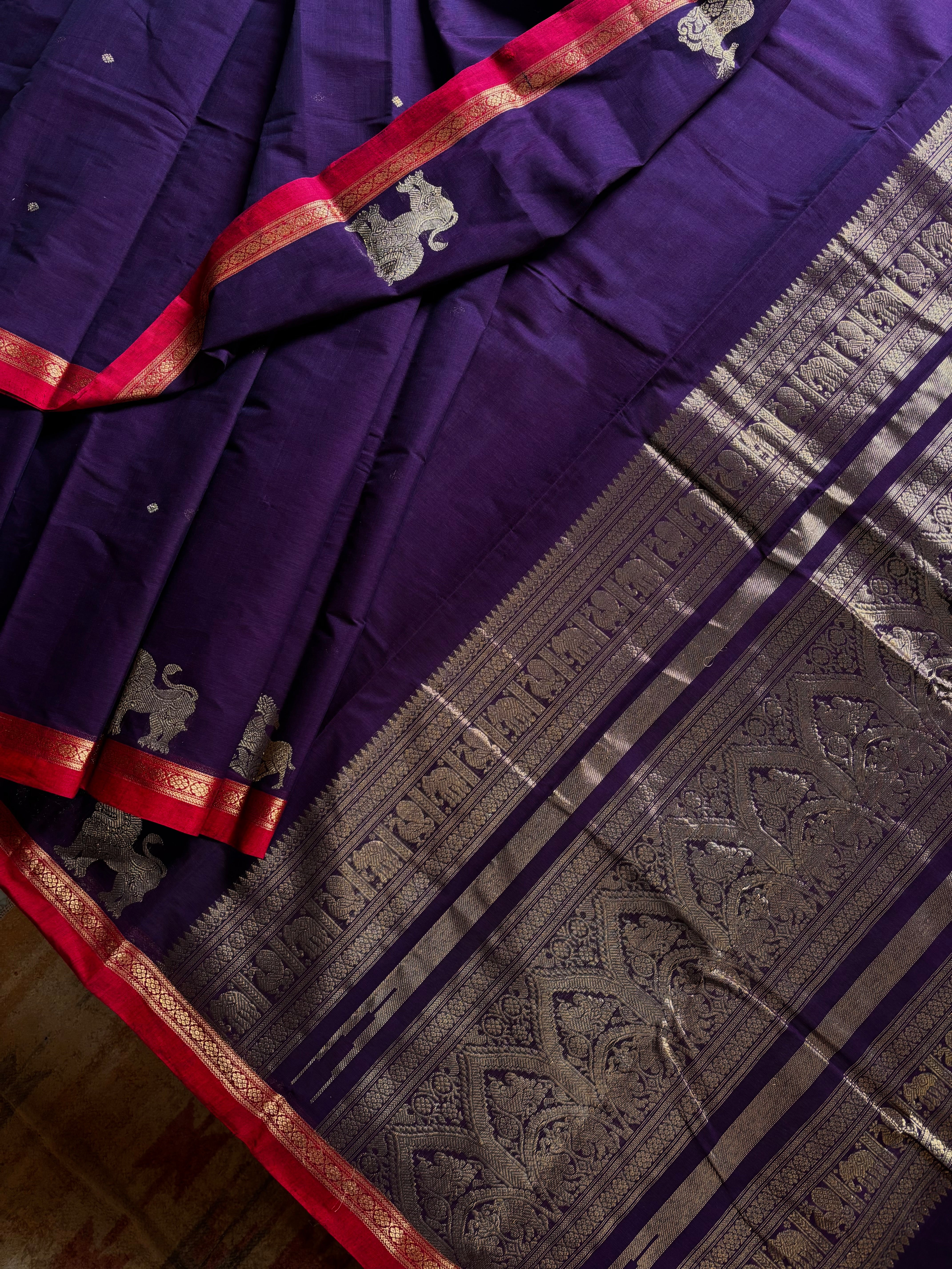 Handwoven Purple Colour Kanchipuram Cotton Saree