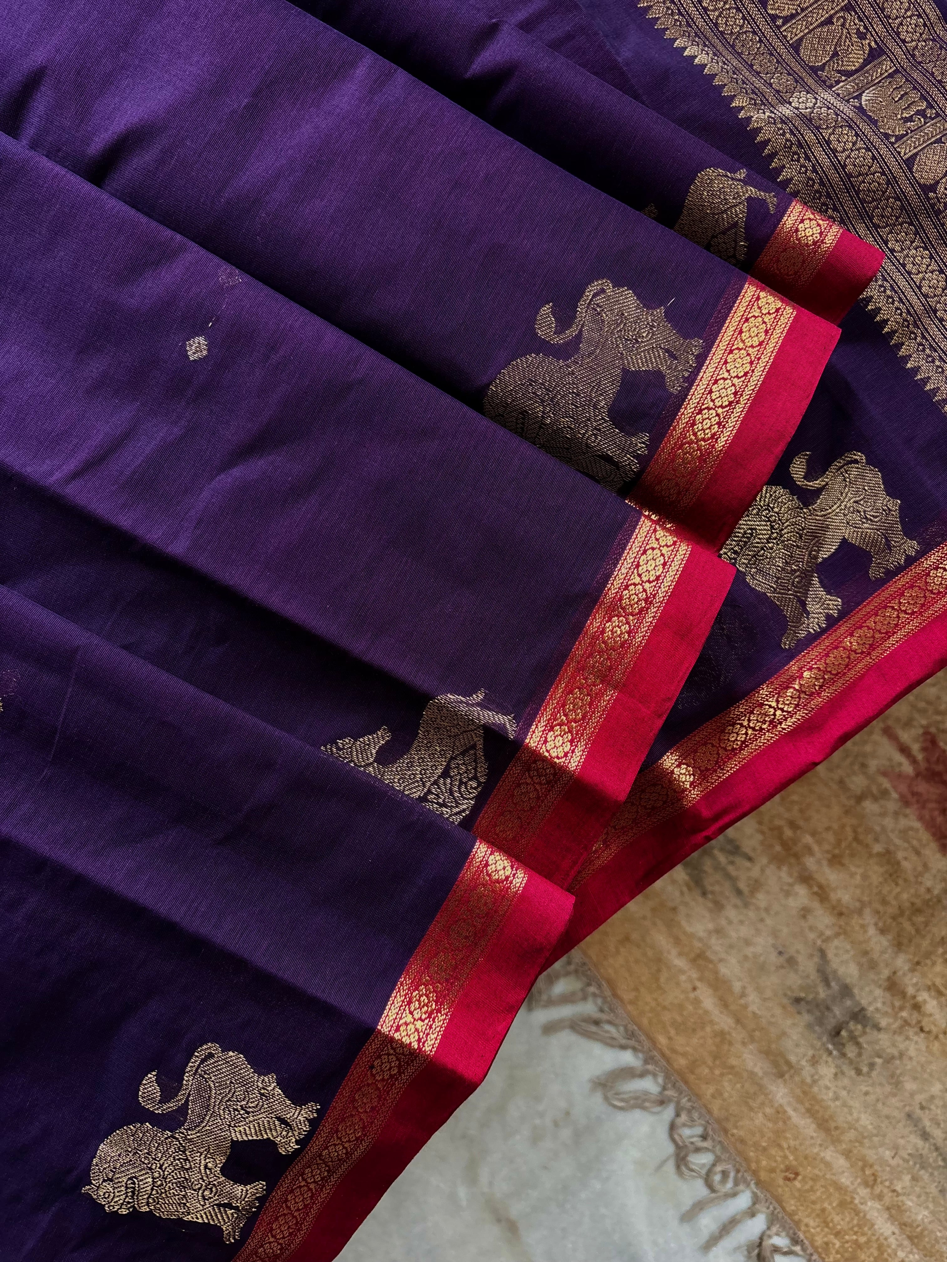 Handwoven Purple Colour Kanchipuram Cotton Saree