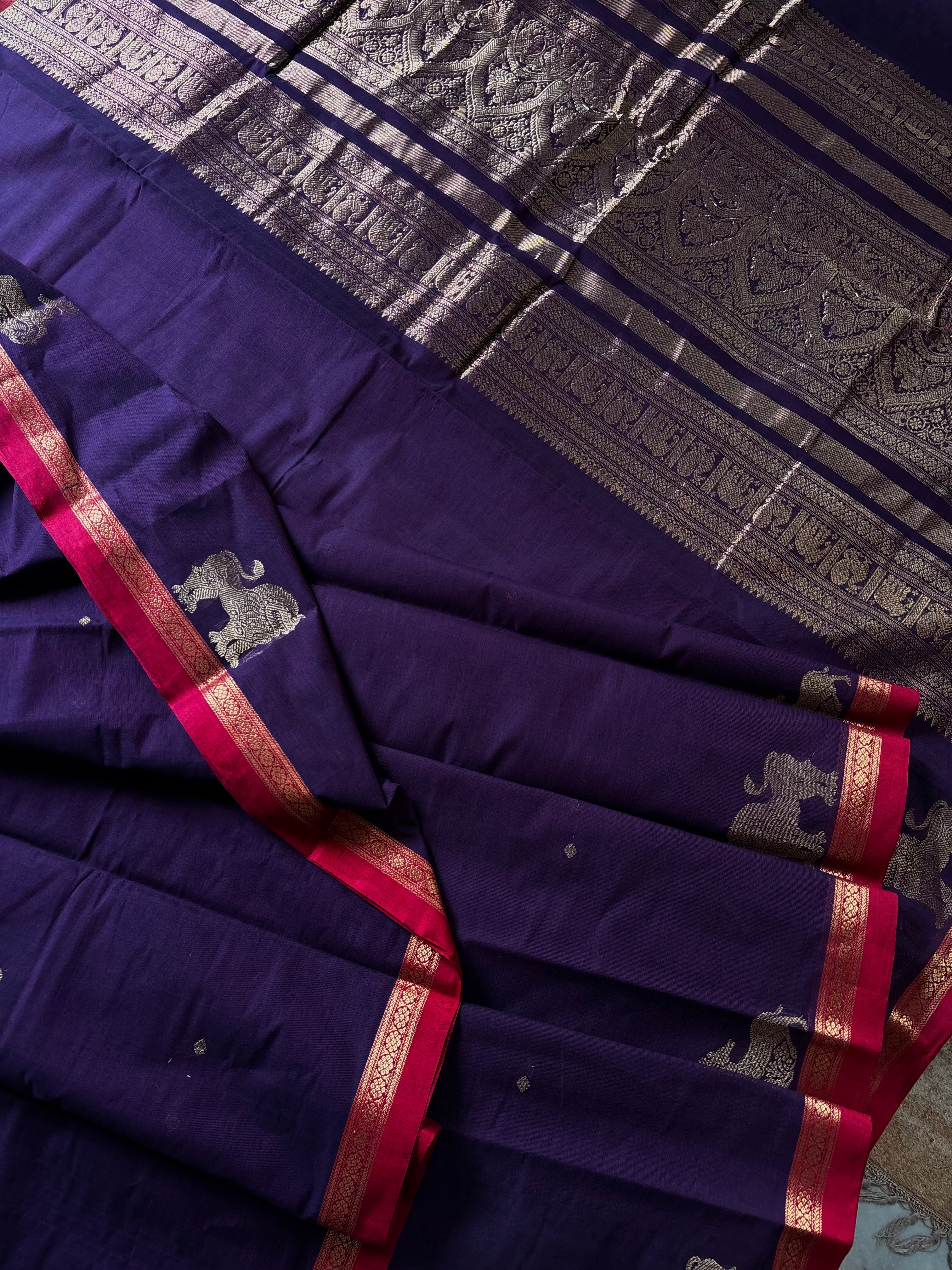 Handwoven Purple Colour Kanchipuram Cotton Saree
