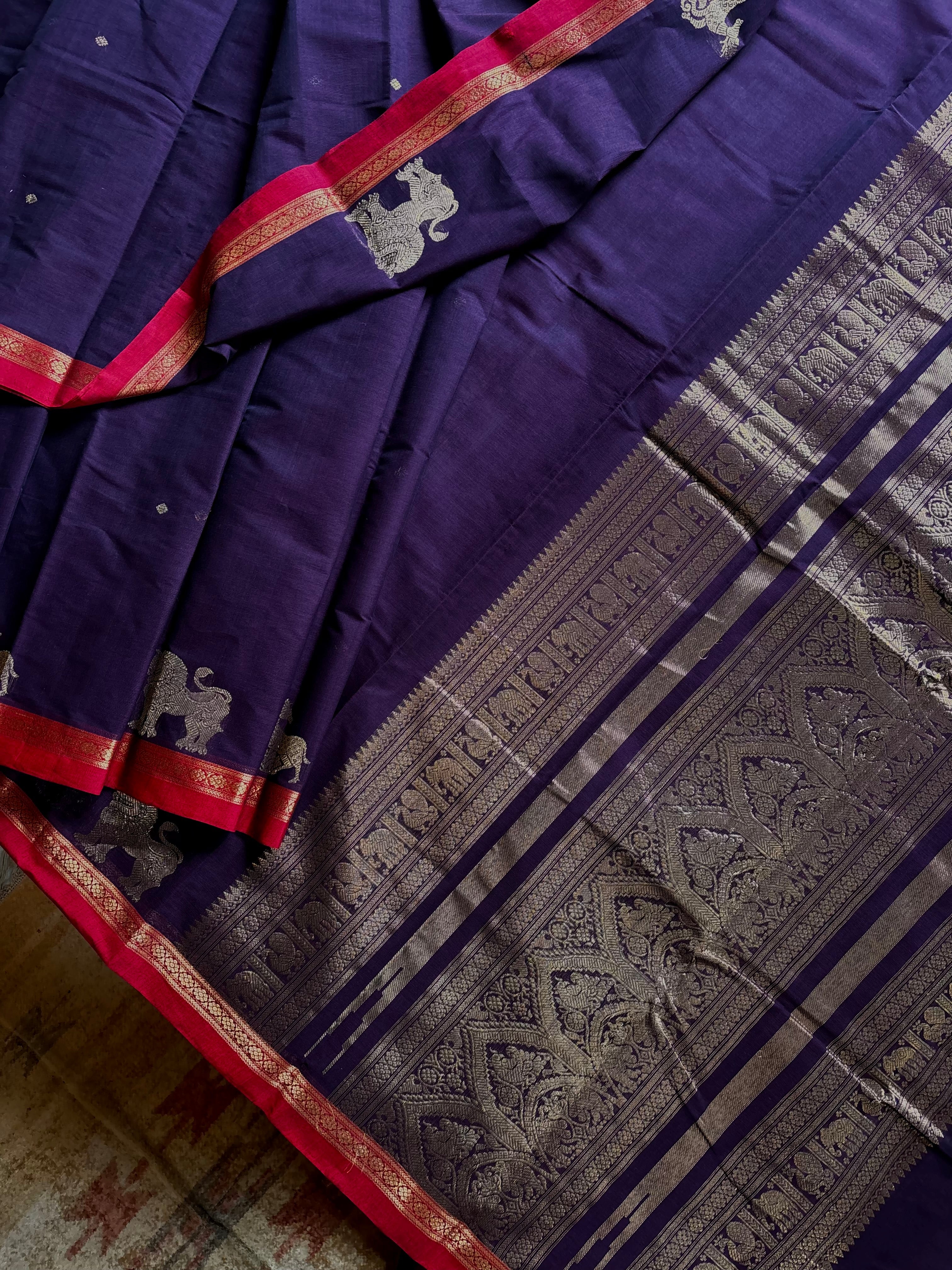 Handwoven Purple Colour Kanchipuram Cotton Saree