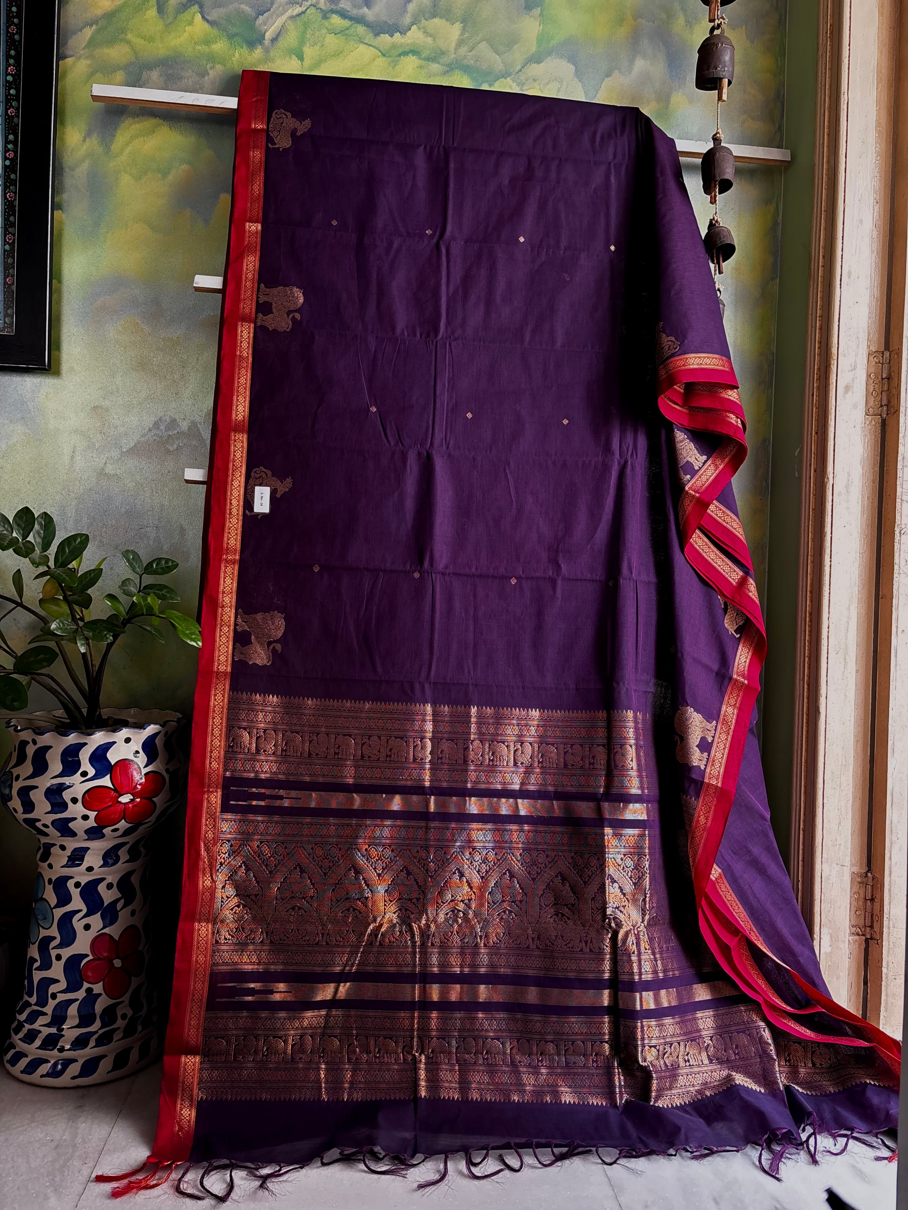 Handwoven Purple Colour Kanchipuram Cotton Saree
