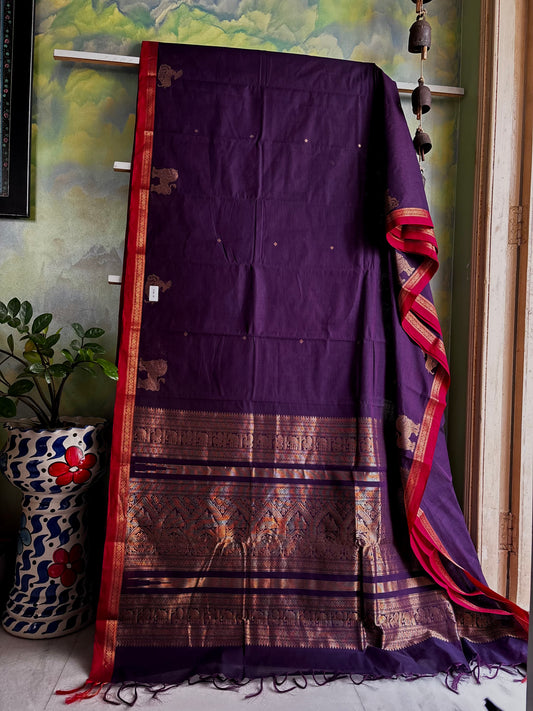 Handwoven Purple Colour Kanchipuram Cotton Saree