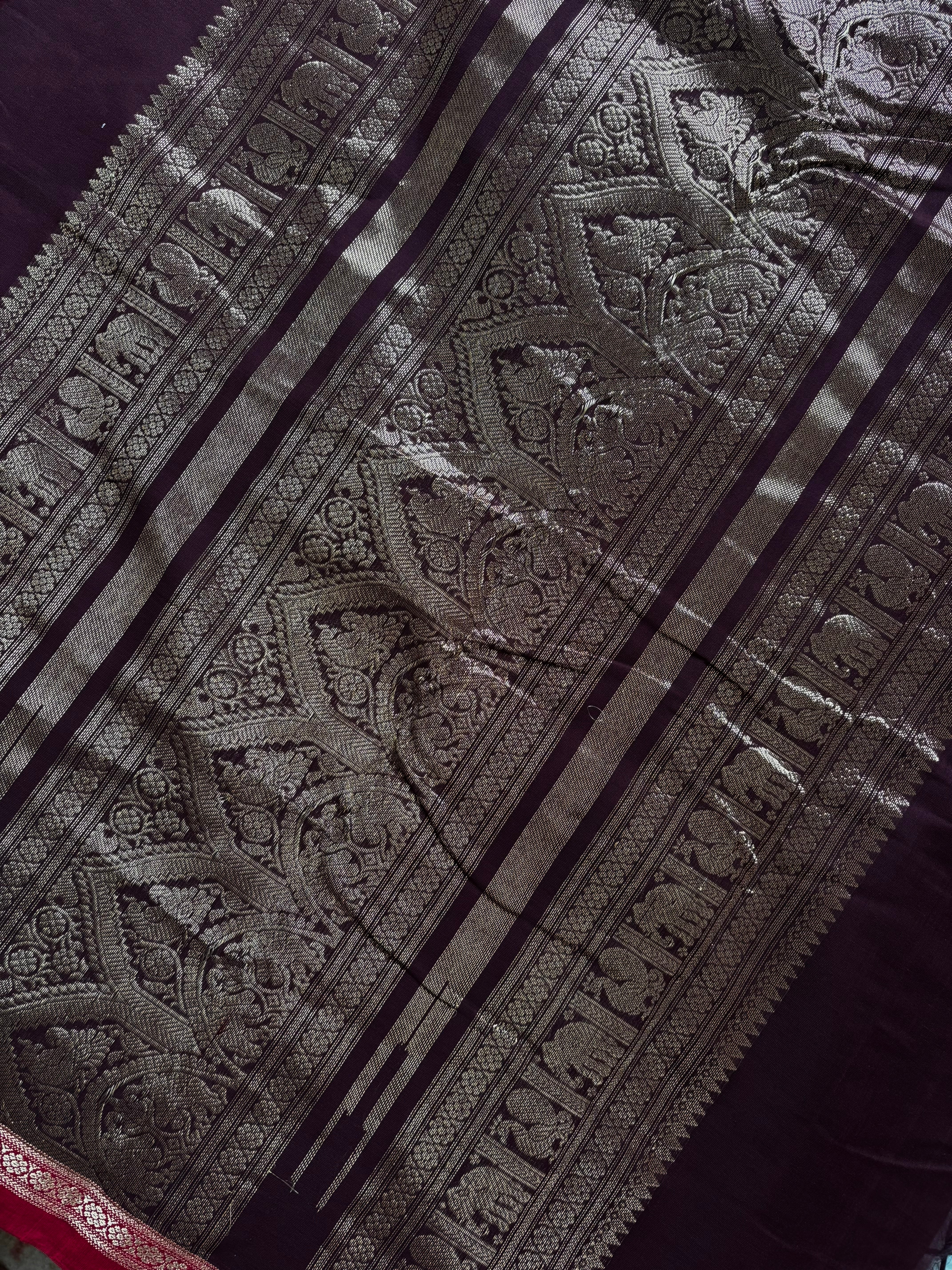 Handwoven Garnet Colour Cotton Kanchipuram Saree