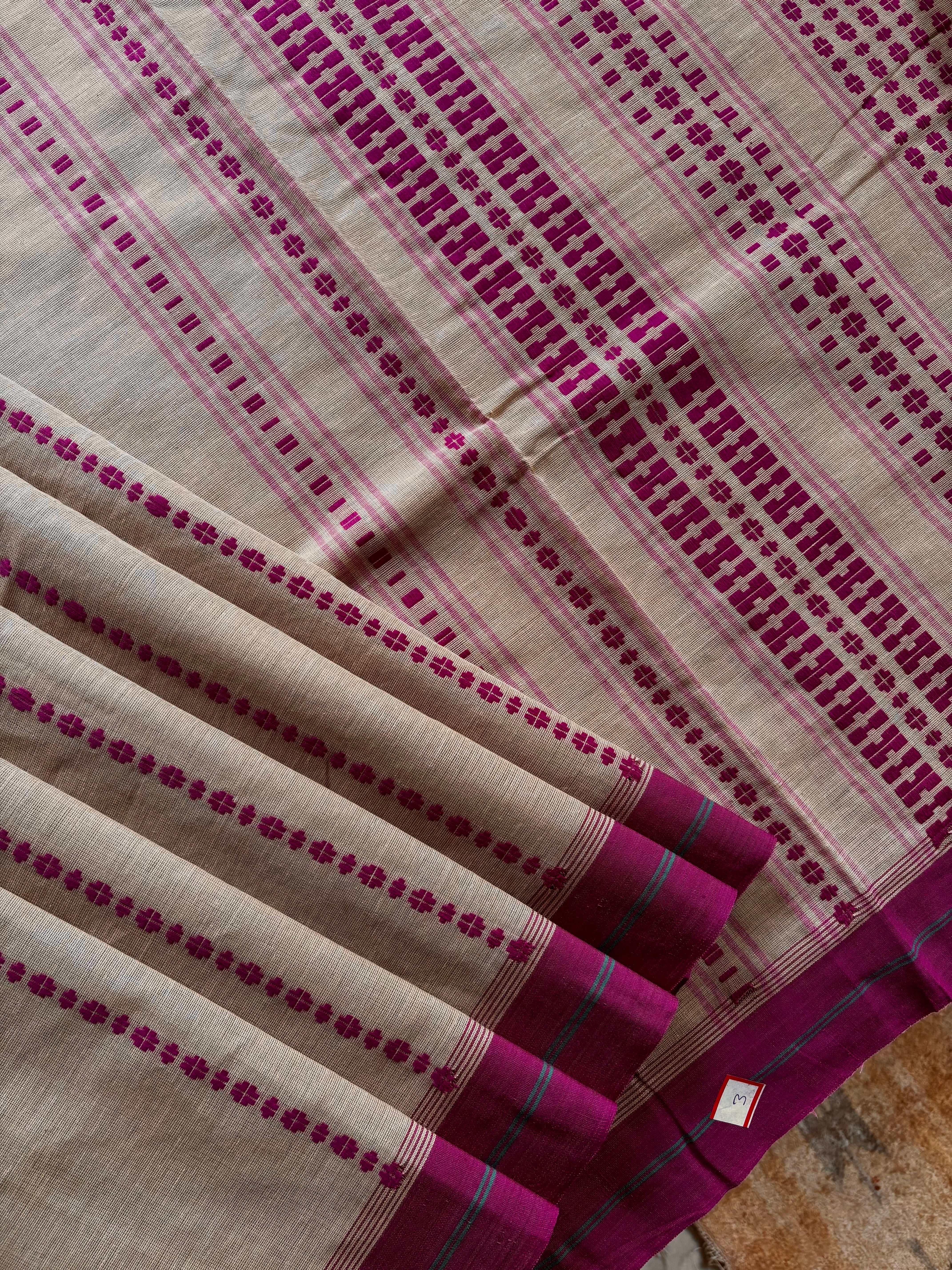 Handwoven Beige Purple Begampuri Cotton Saree