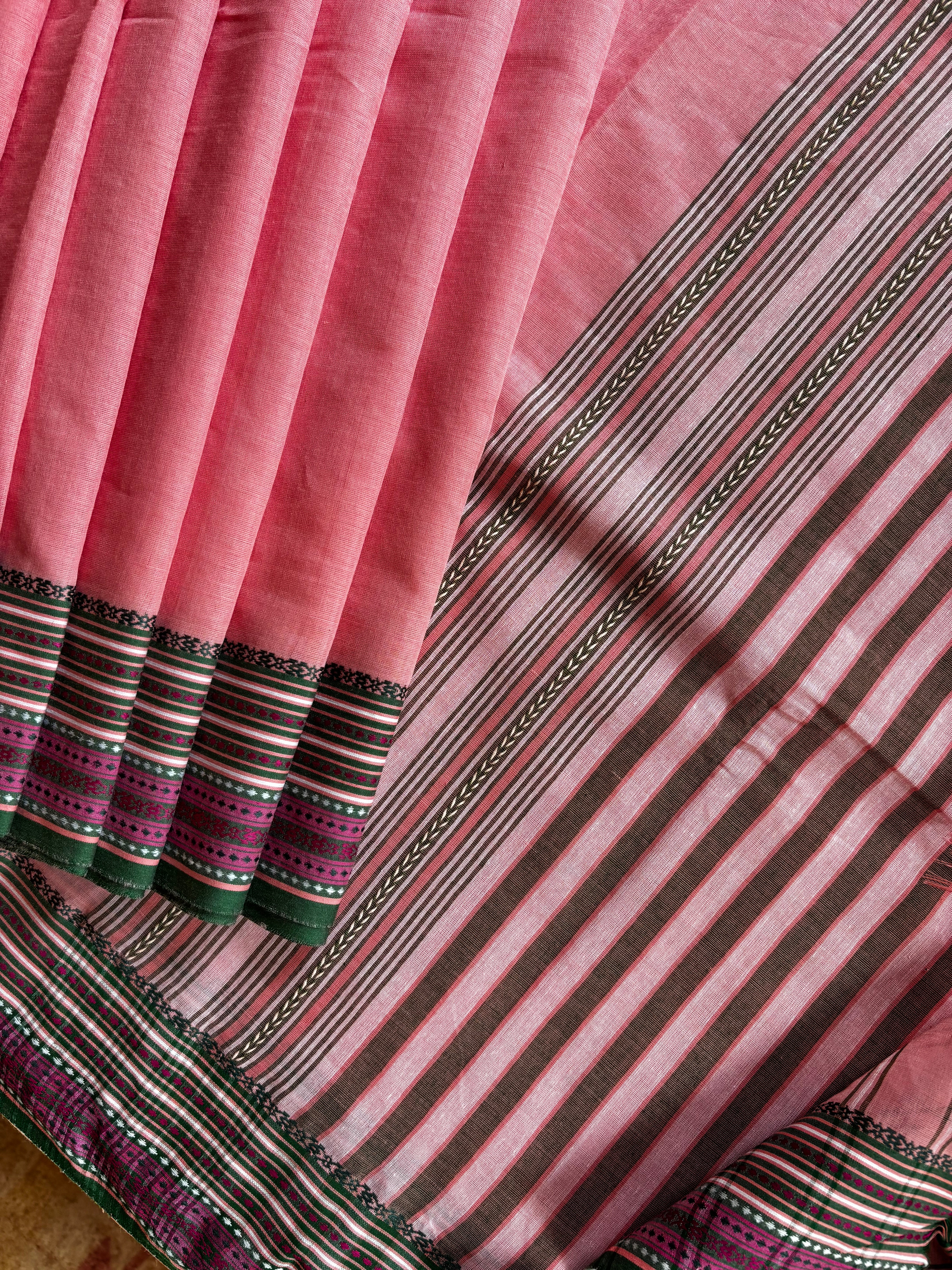 Handwoven Peachish Pink Colour Begampuri Cotton Saree
