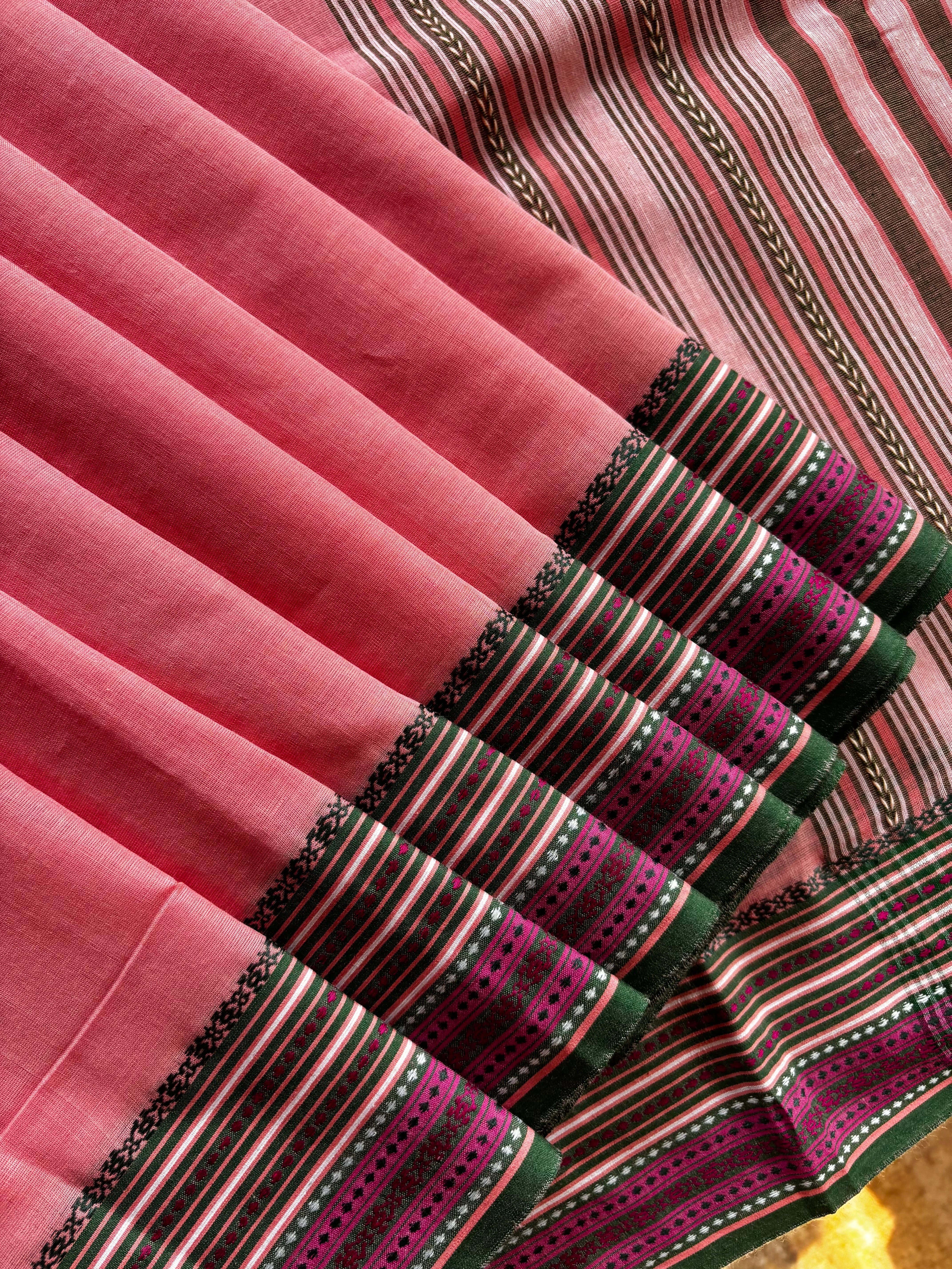 Handwoven Peachish Pink Colour Begampuri Cotton Saree