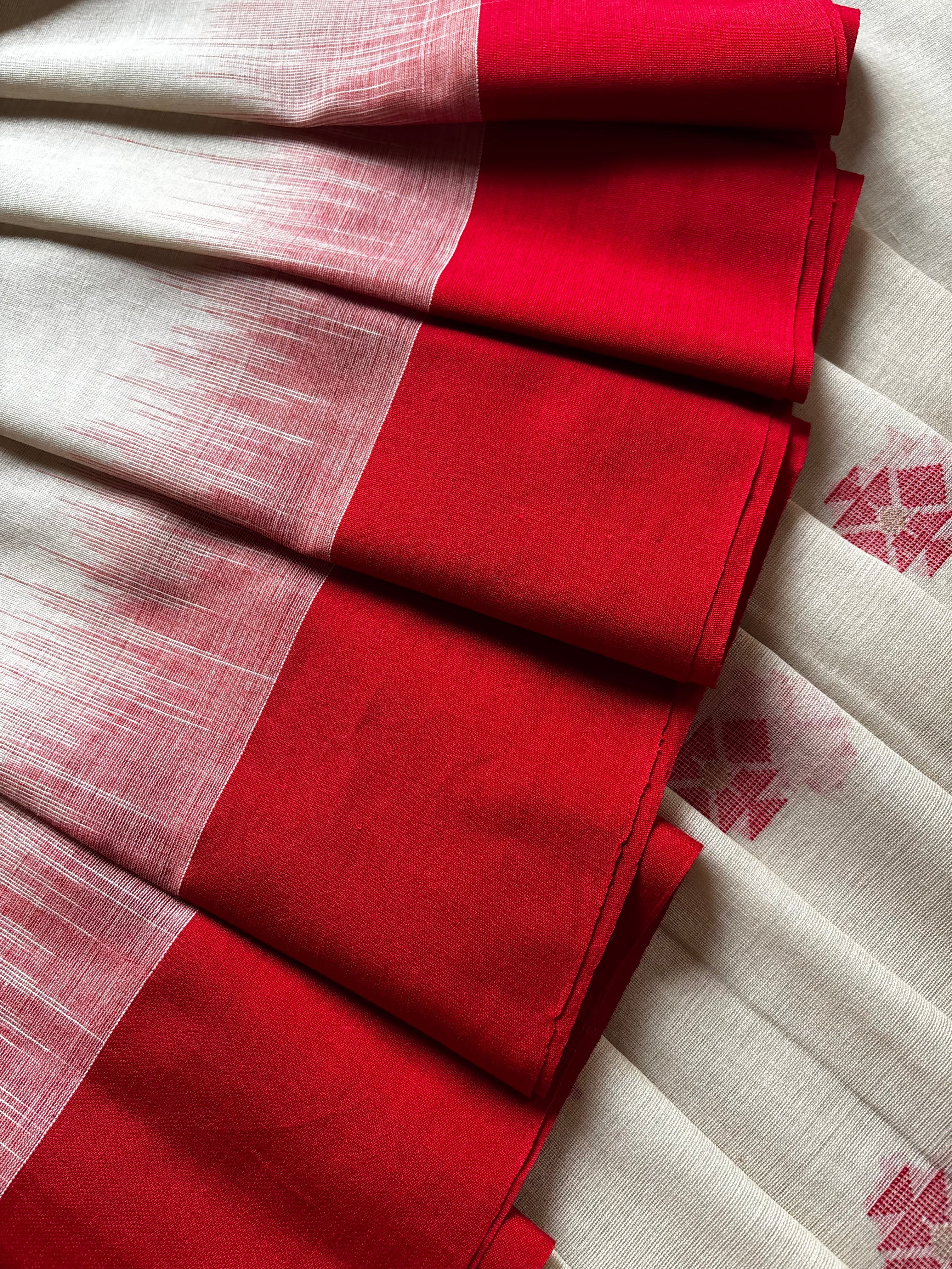 Handwoven Gangajal with Red Colour Phulia Cotton Saree