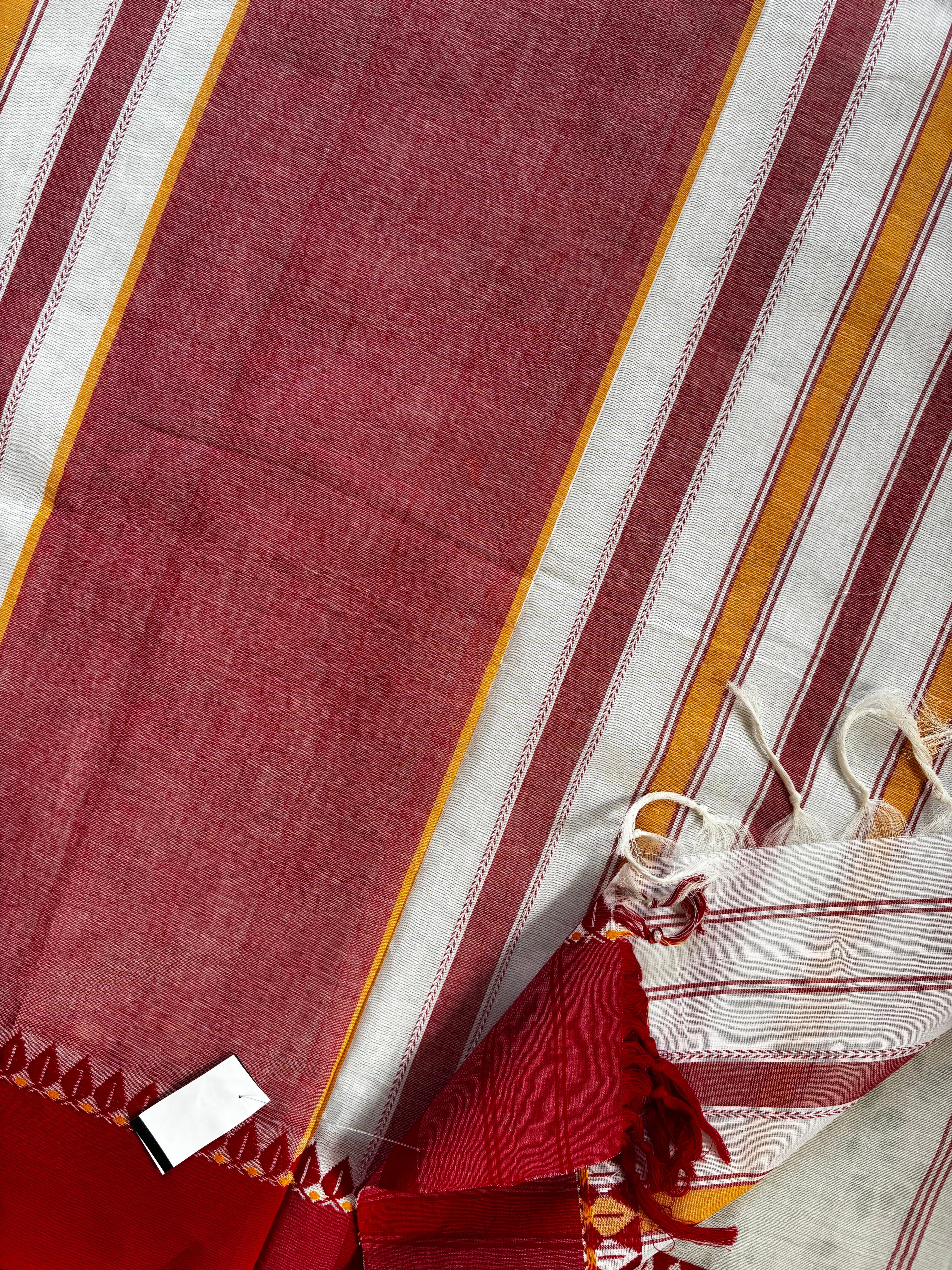 Handwoven White Red Begampuri Cotton Saree