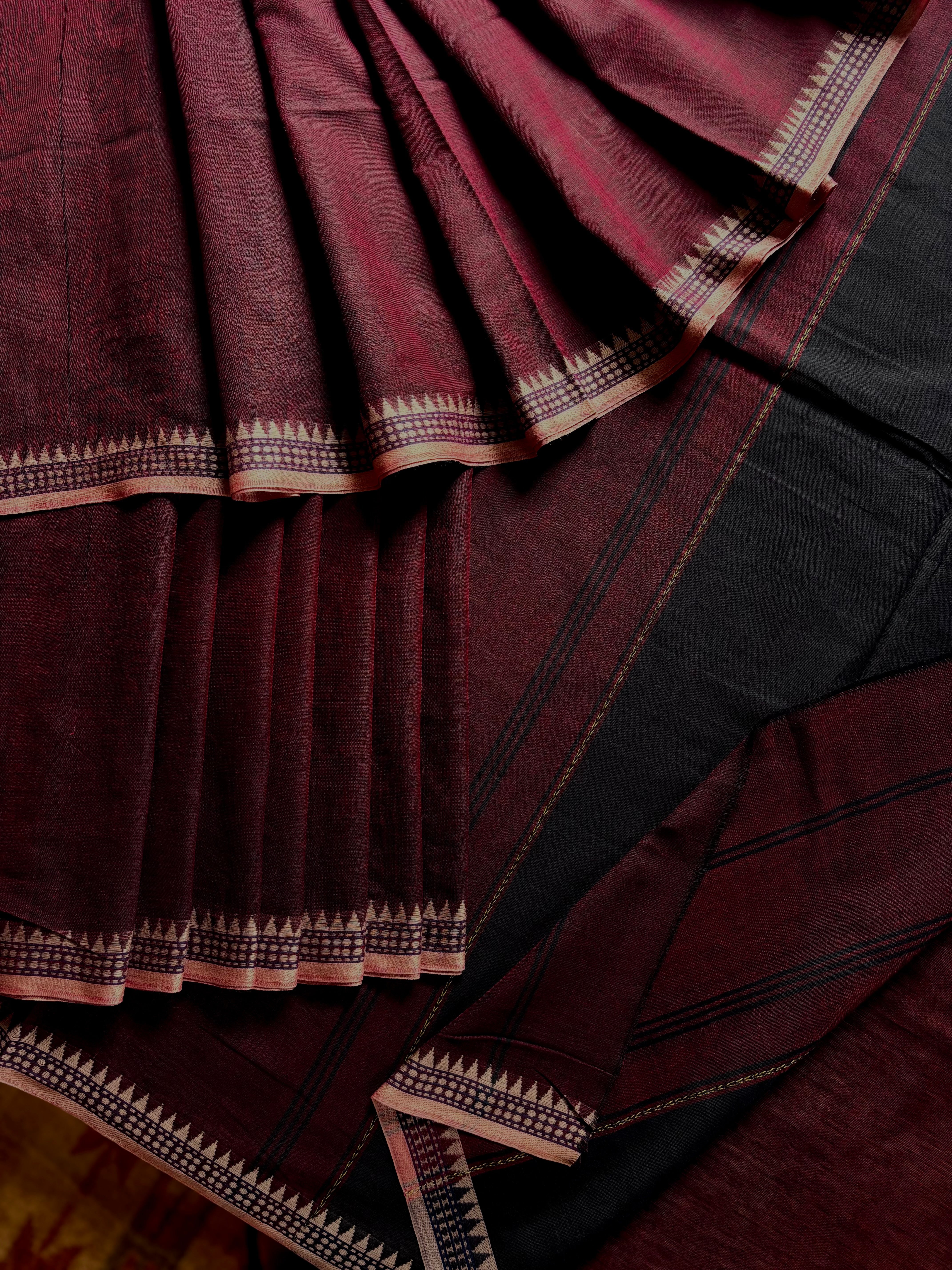 Handwoven Dark Wine Colour Dhonekhali Saree