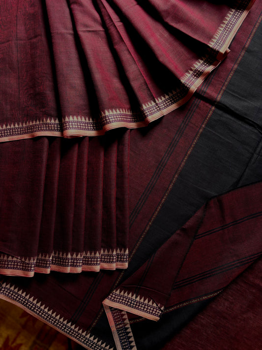 Handwoven Dark Wine Colour Dhonekhali Saree