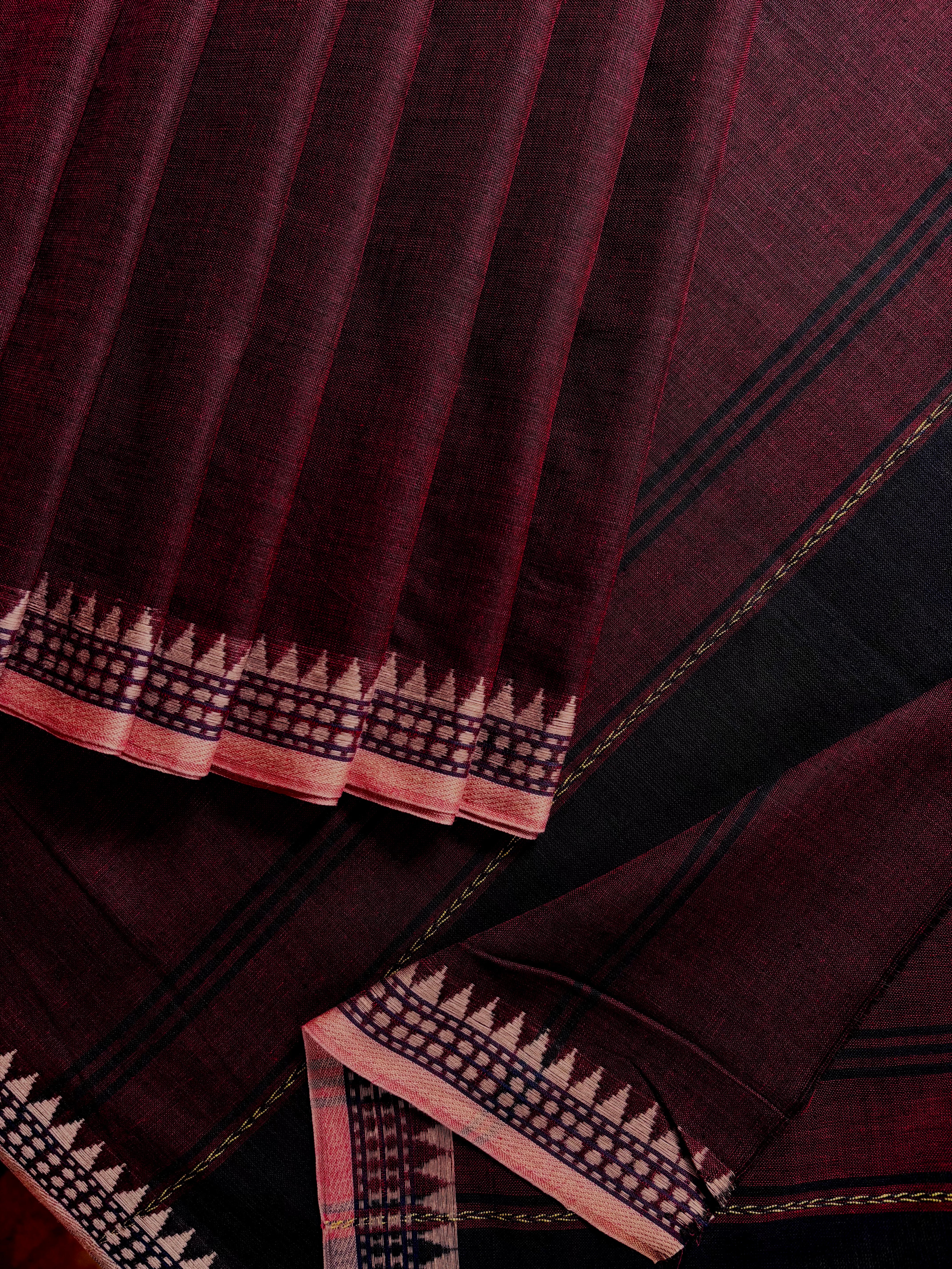 Handwoven Dark Wine Colour Dhonekhali Saree