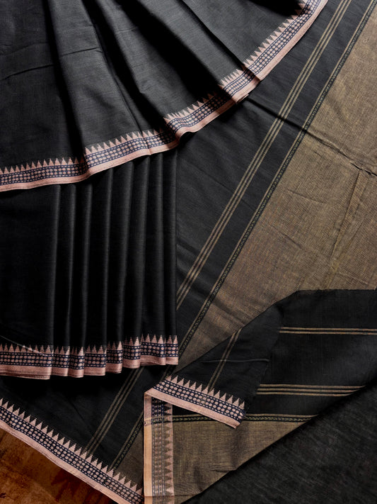 Handwoven Black with Multani Dhonekhali Saree
