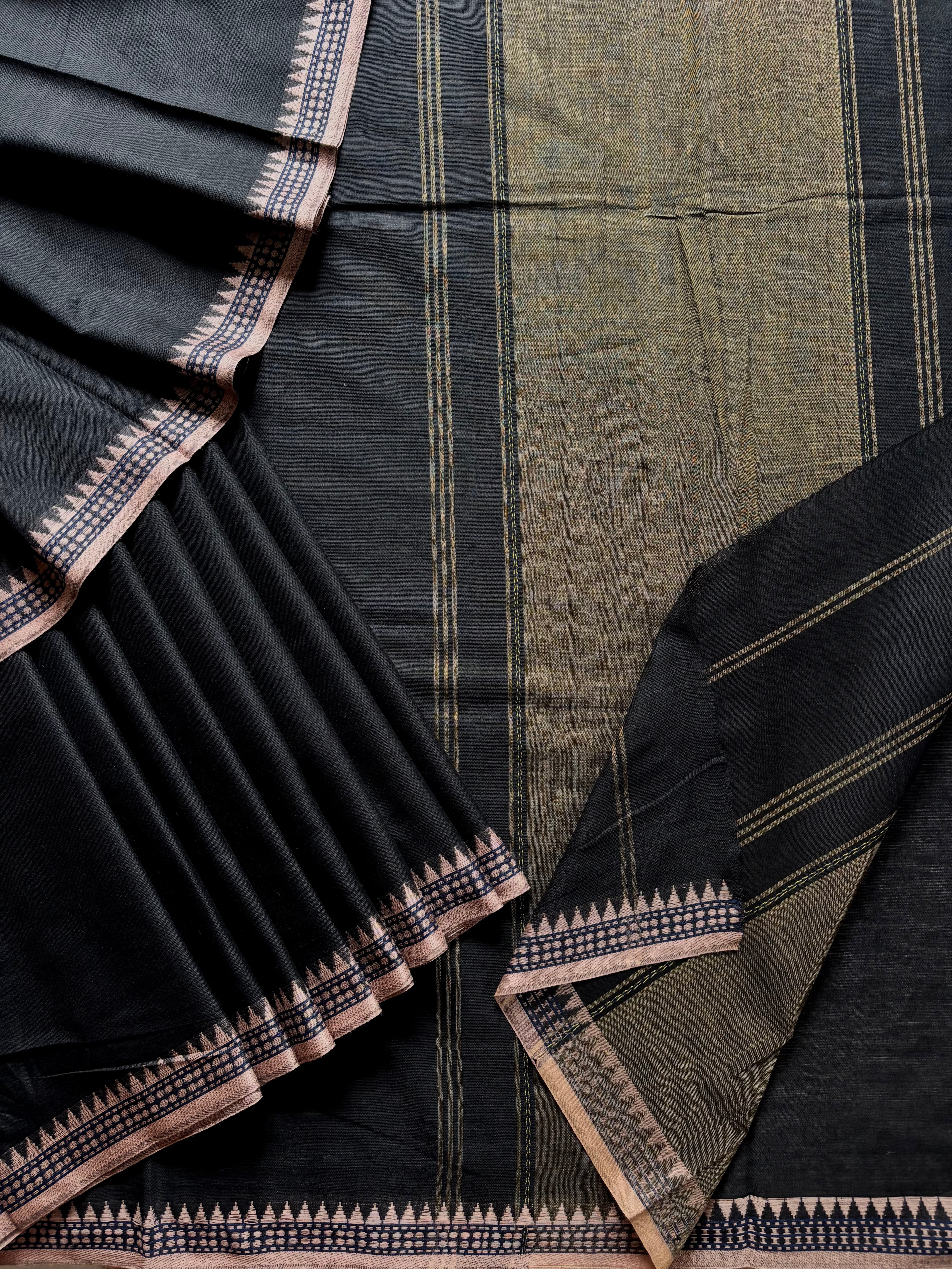 Handwoven Black with Multani Dhonekhali Saree