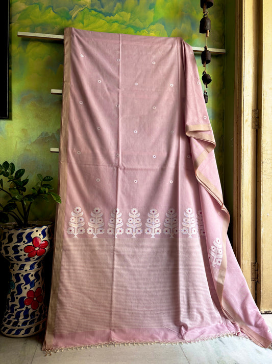 Handwoven Light Dusty Pink Colour Cotton Jamdani Saree