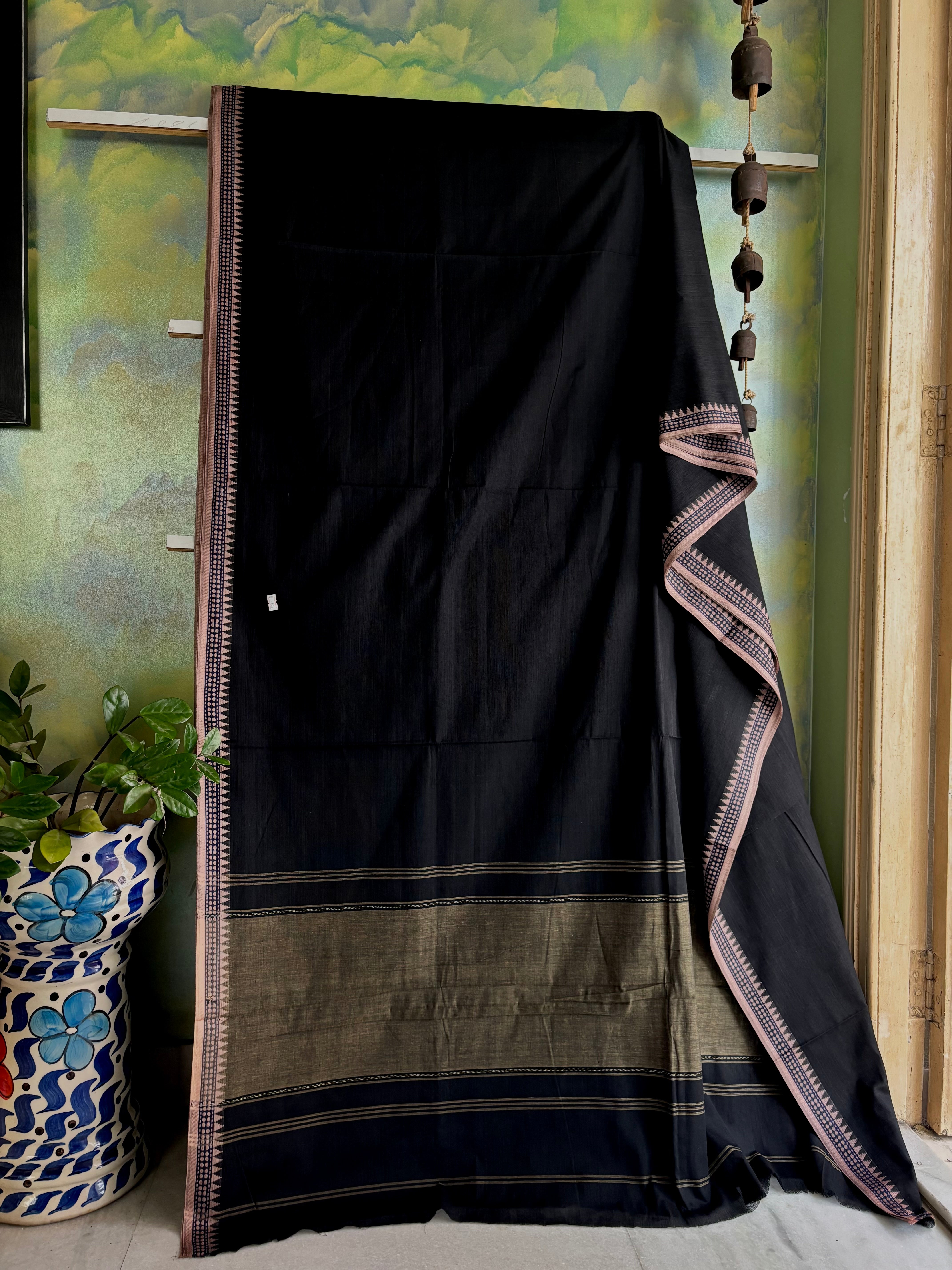 Handwoven Black with Multani Dhonekhali Saree