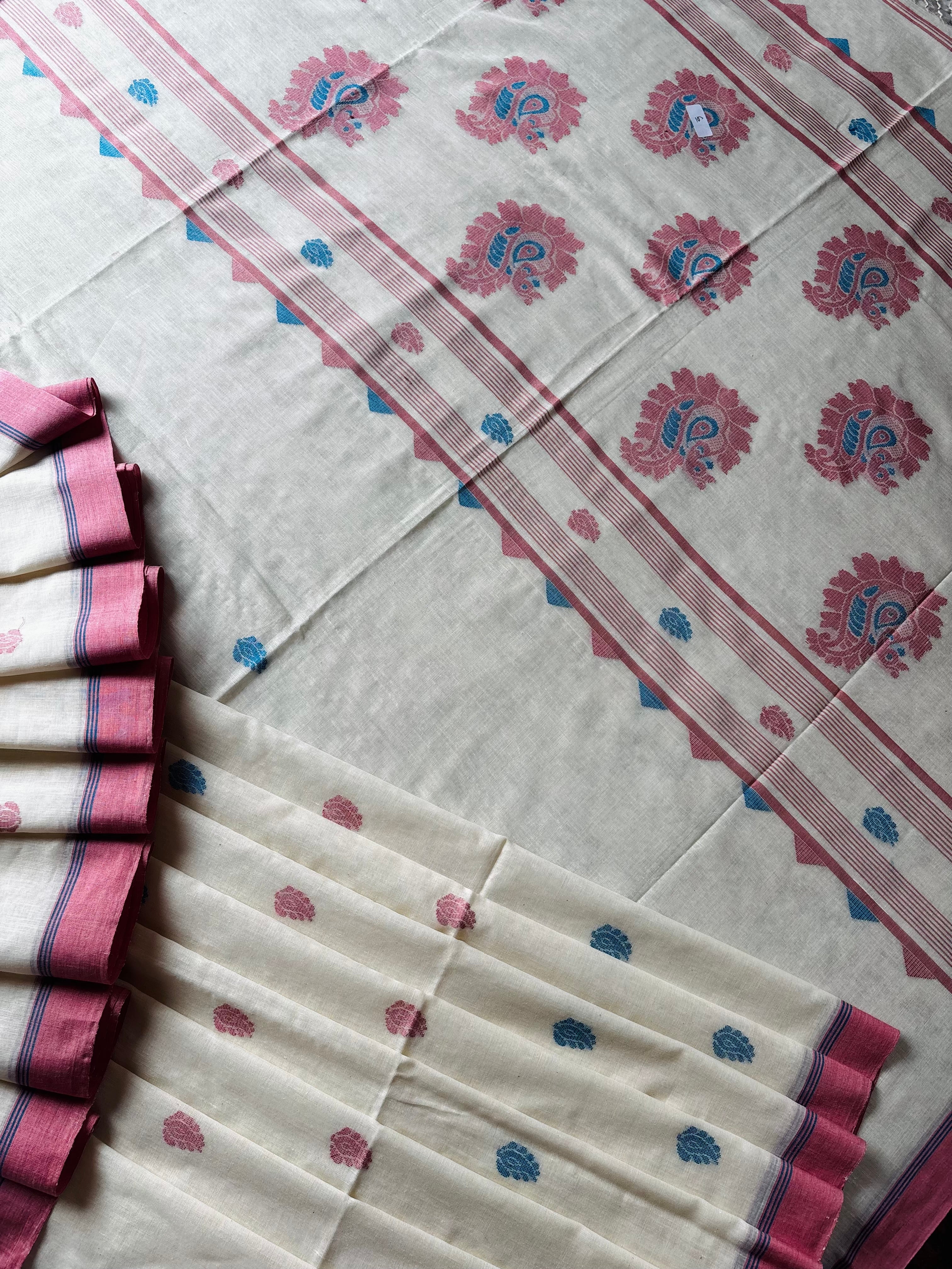 Handwoven Cream Colour Cotton Jamdani Saree