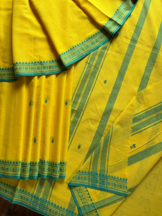 Lemon Yellow Handwoven Dhonekhali Saree