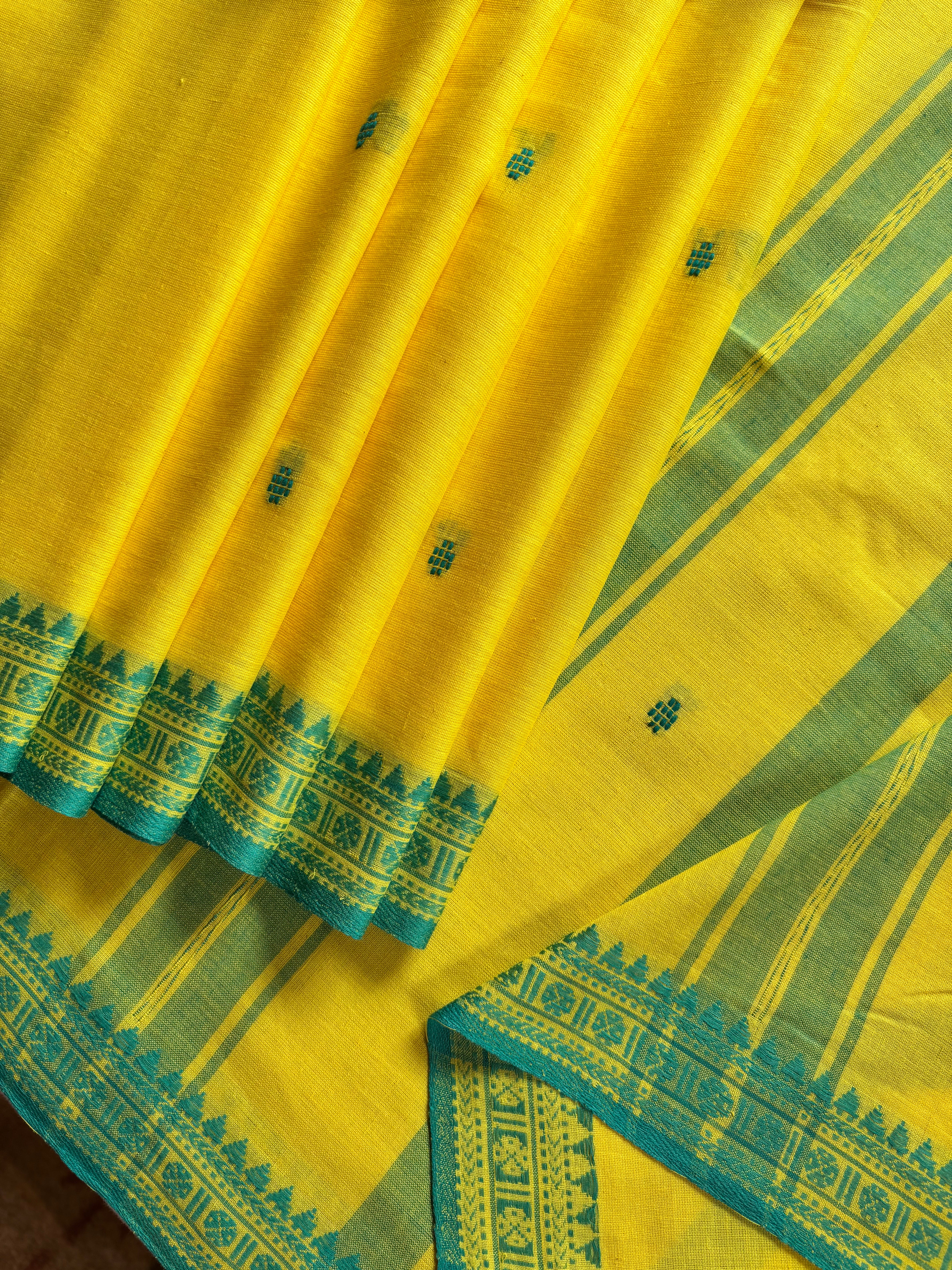 Lemon Yellow Handwoven Dhonekhali Saree