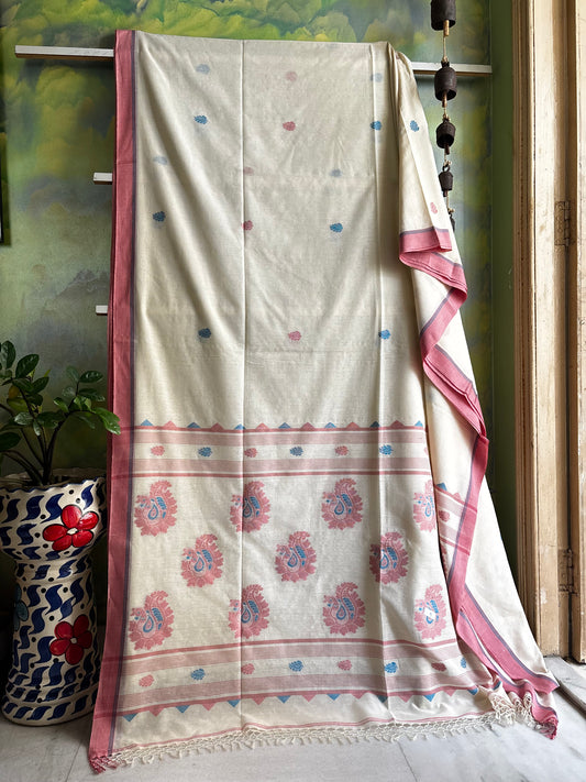 Handwoven Cream Colour Cotton Jamdani Saree