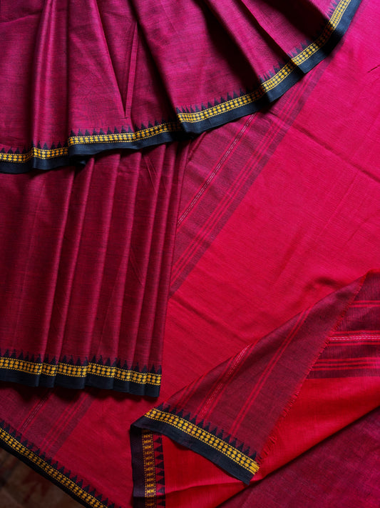 Handwoven Maroon Black Dhonekhali Saree