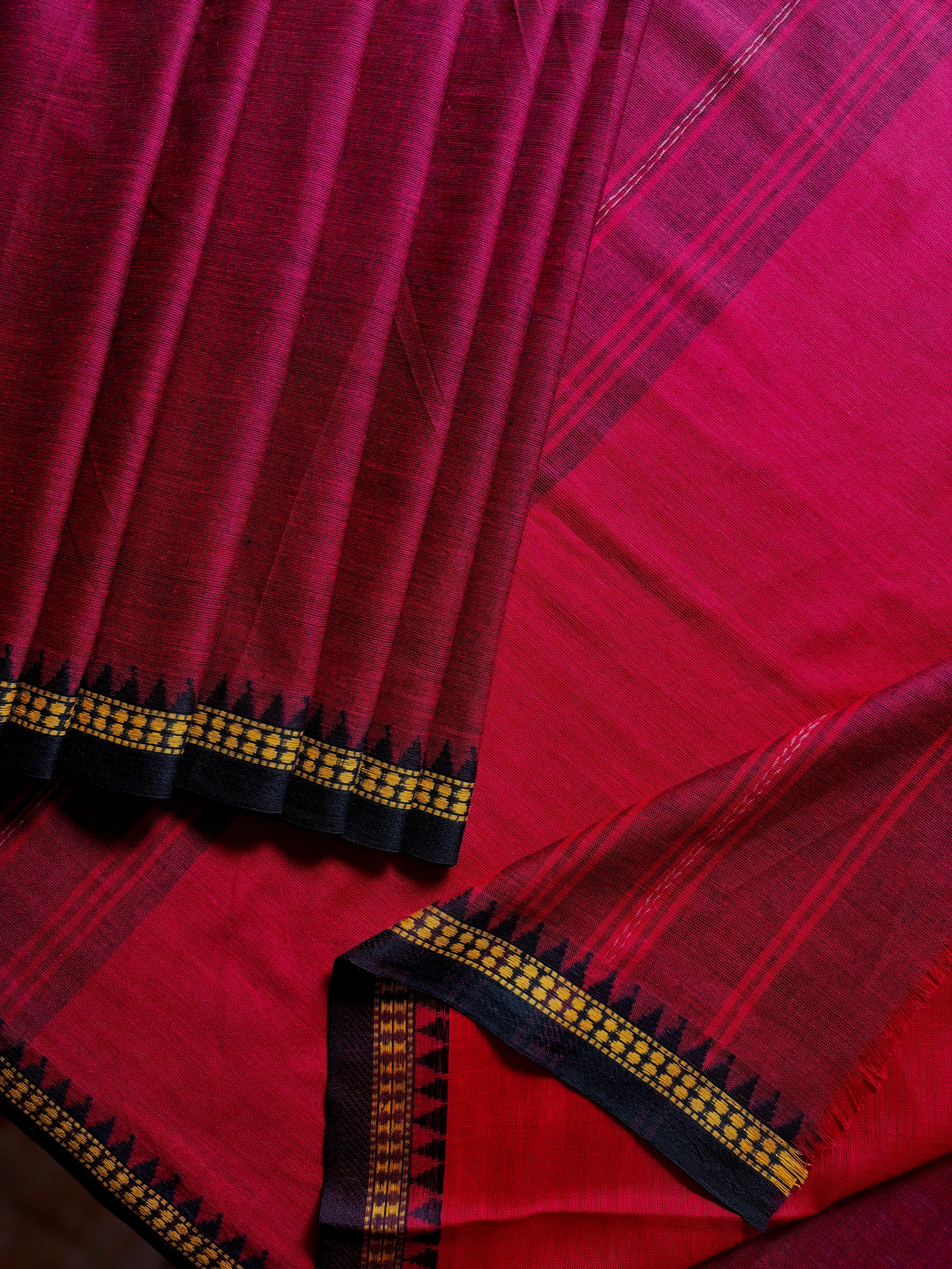 Handwoven Maroon Black Dhonekhali Saree