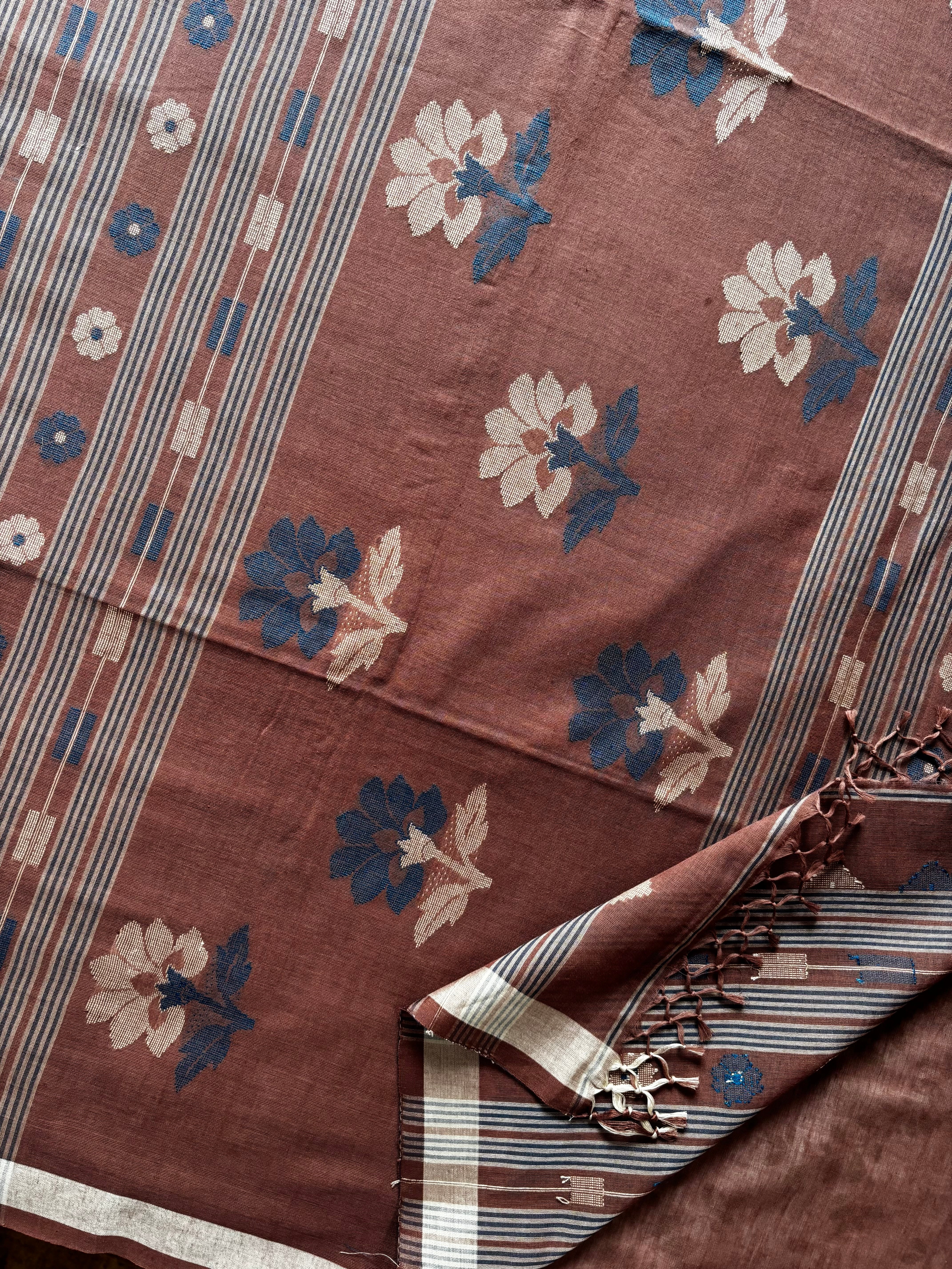 Handwoven Light Brown Colour Cotton Jamdani Saree