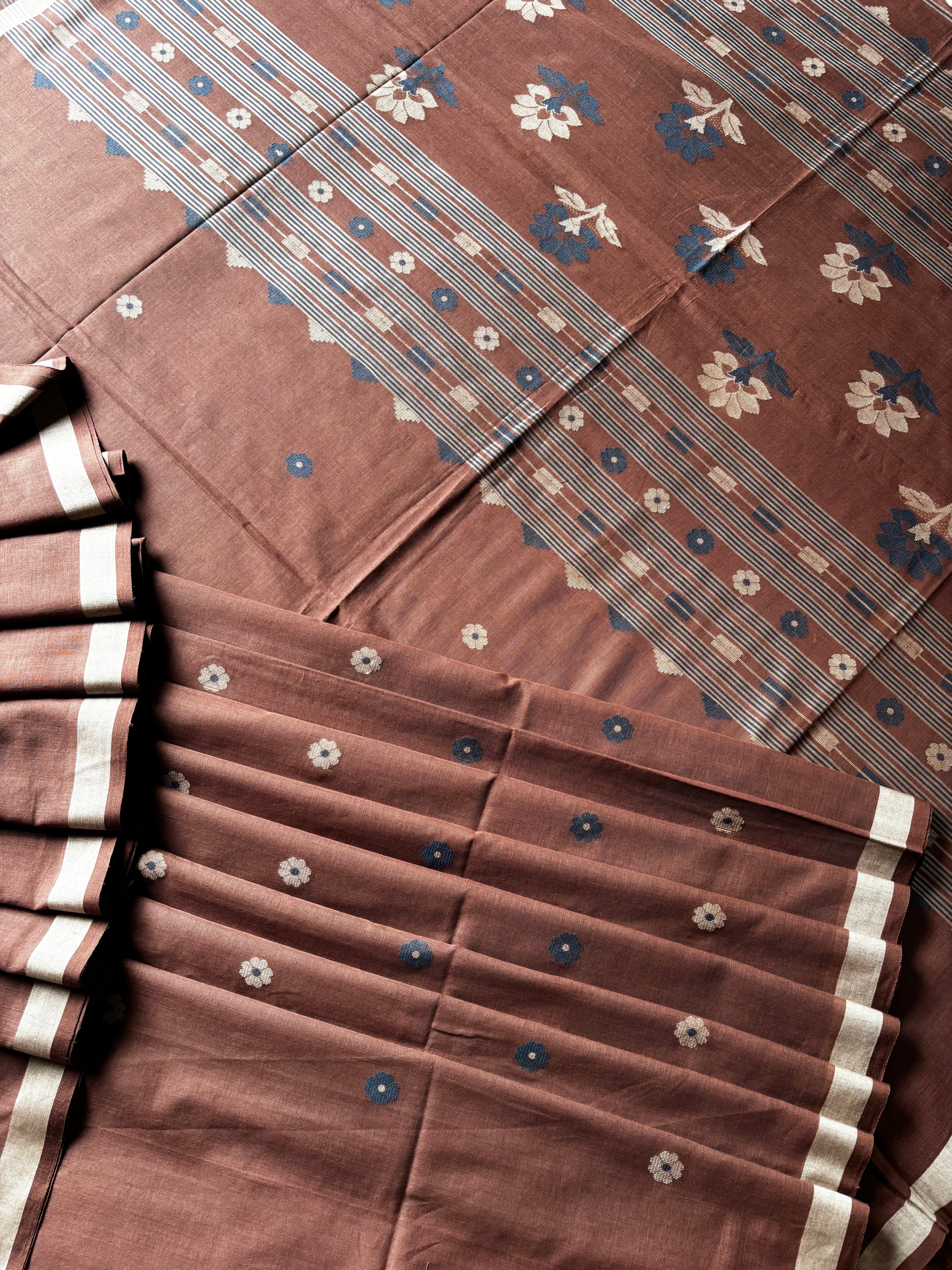 Handwoven Light Brown Colour Cotton Jamdani Saree