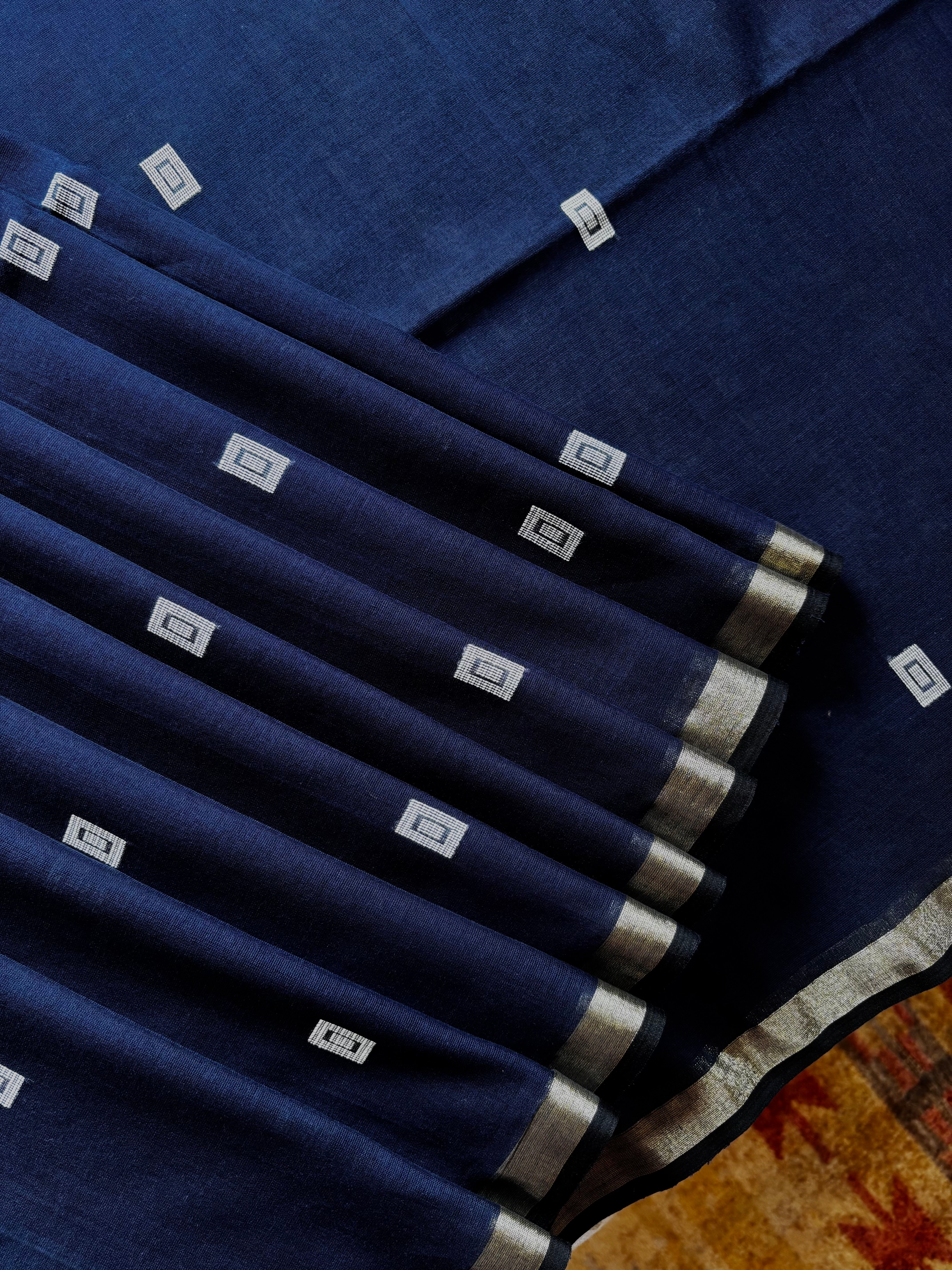 Handwoven Blue Cotton Jamdani Saree