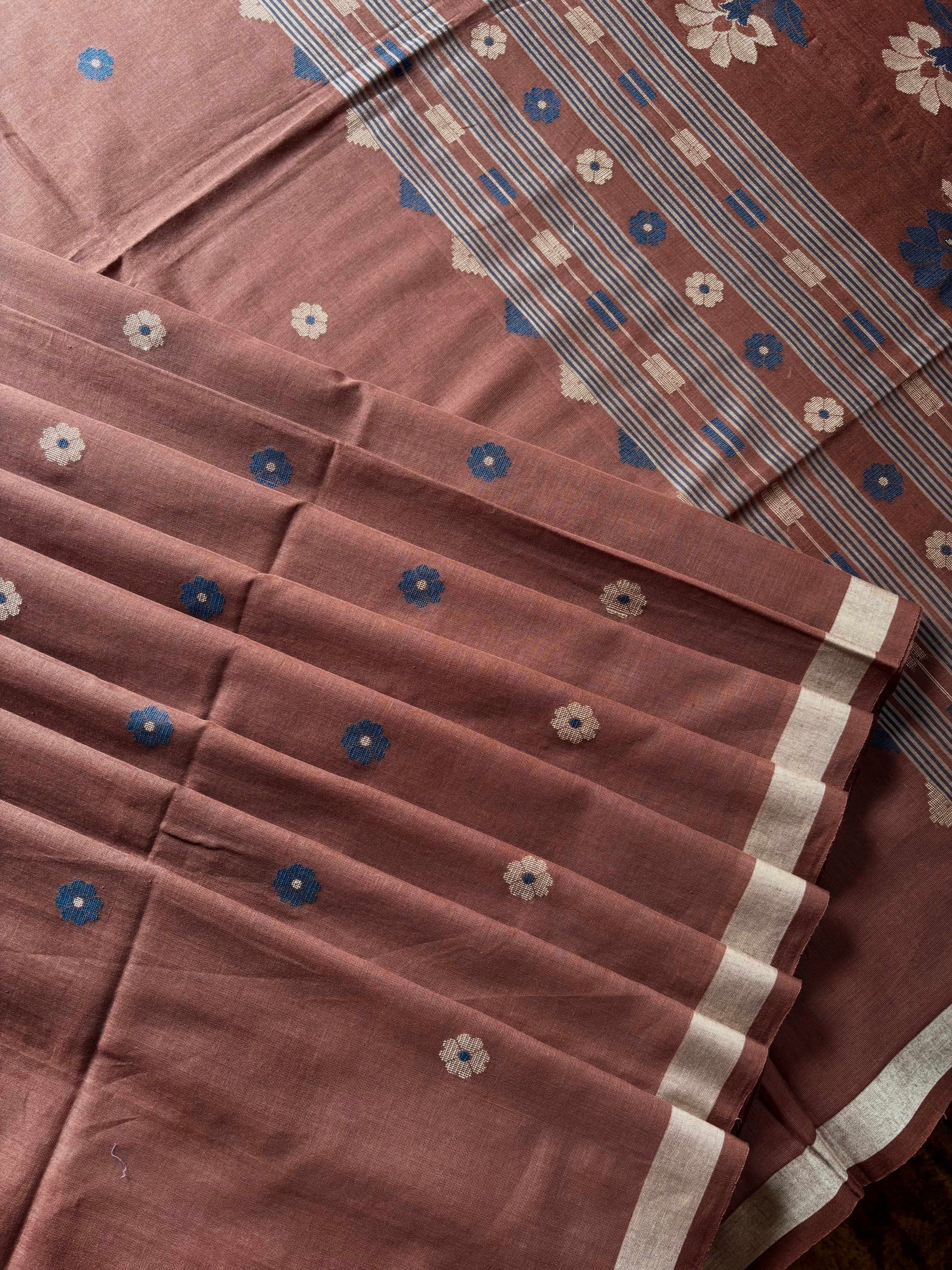 Handwoven Light Brown Colour Cotton Jamdani Saree