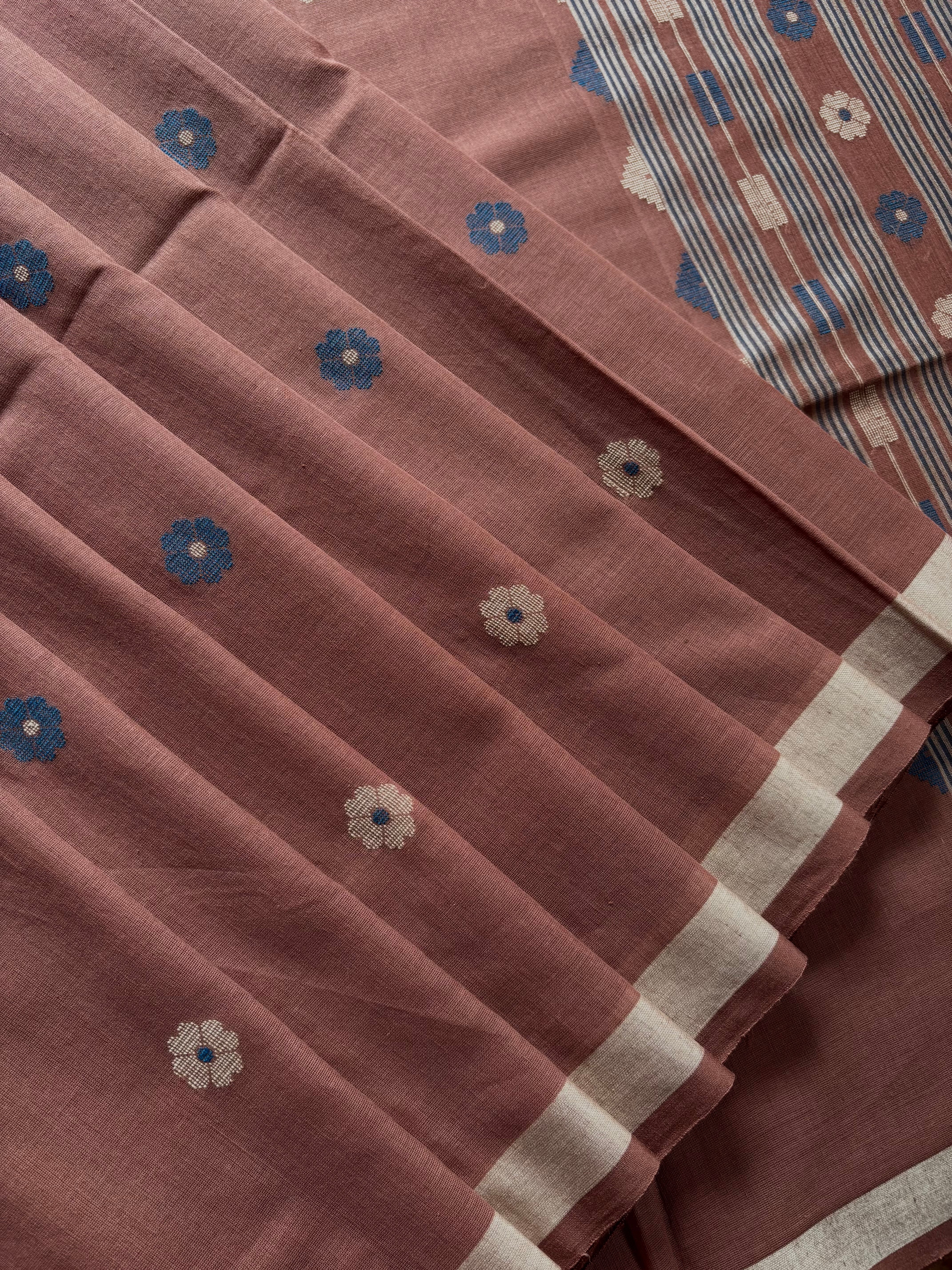Handwoven Light Brown Colour Cotton Jamdani Saree