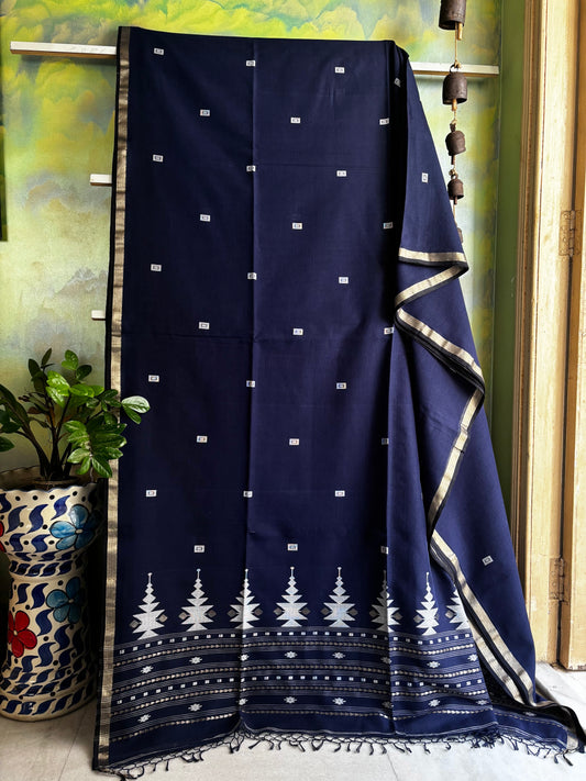 Handwoven Blue Cotton Jamdani Saree