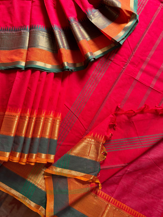 Red Kanchipuram Pure Cotton Saree