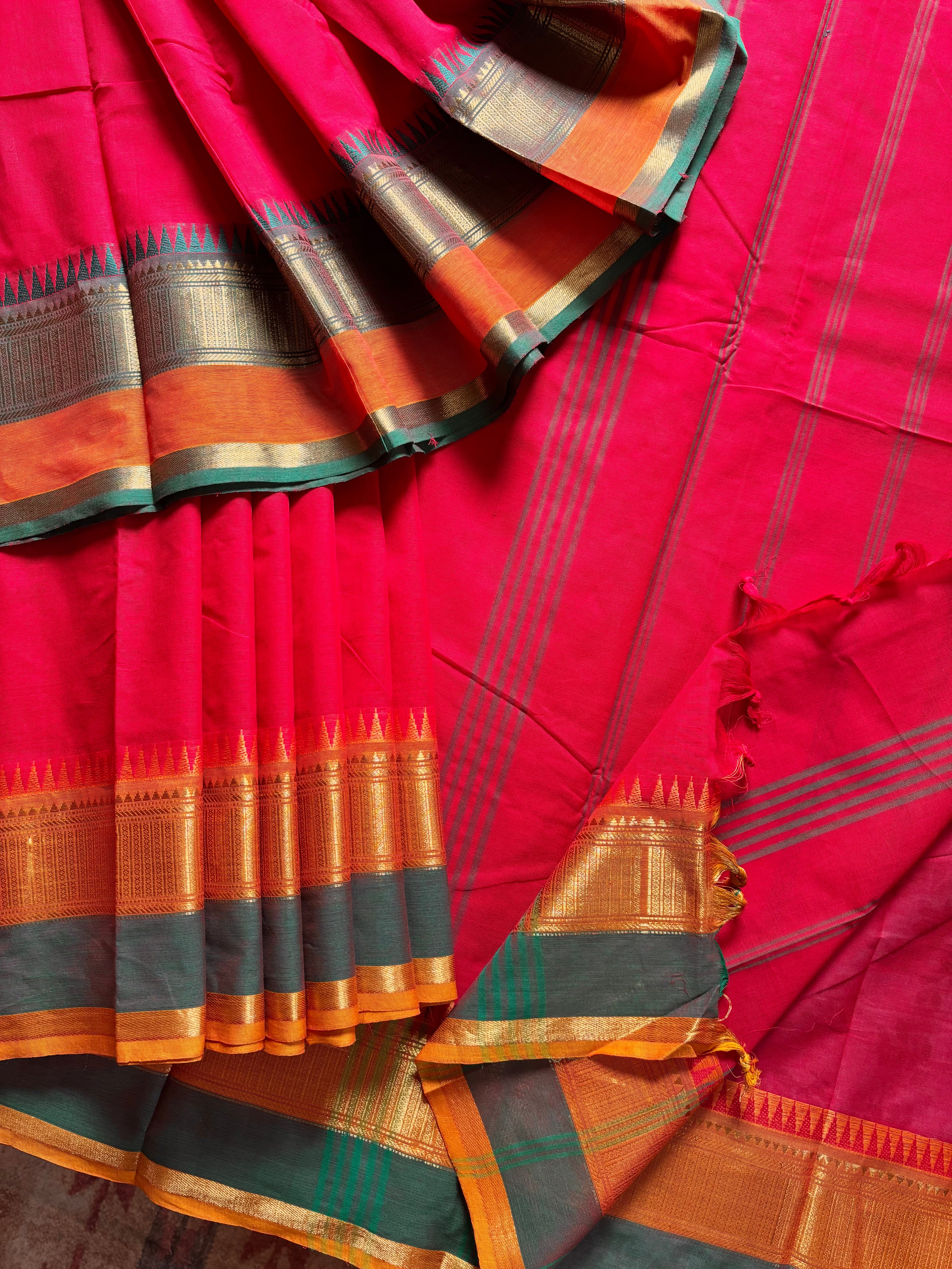Red Kanchipuram Pure Cotton Saree
