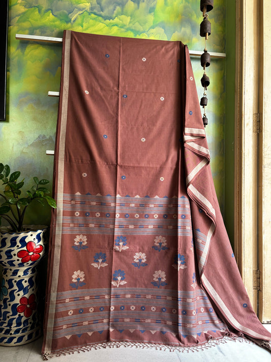 Handwoven Light Brown Colour Cotton Jamdani Saree