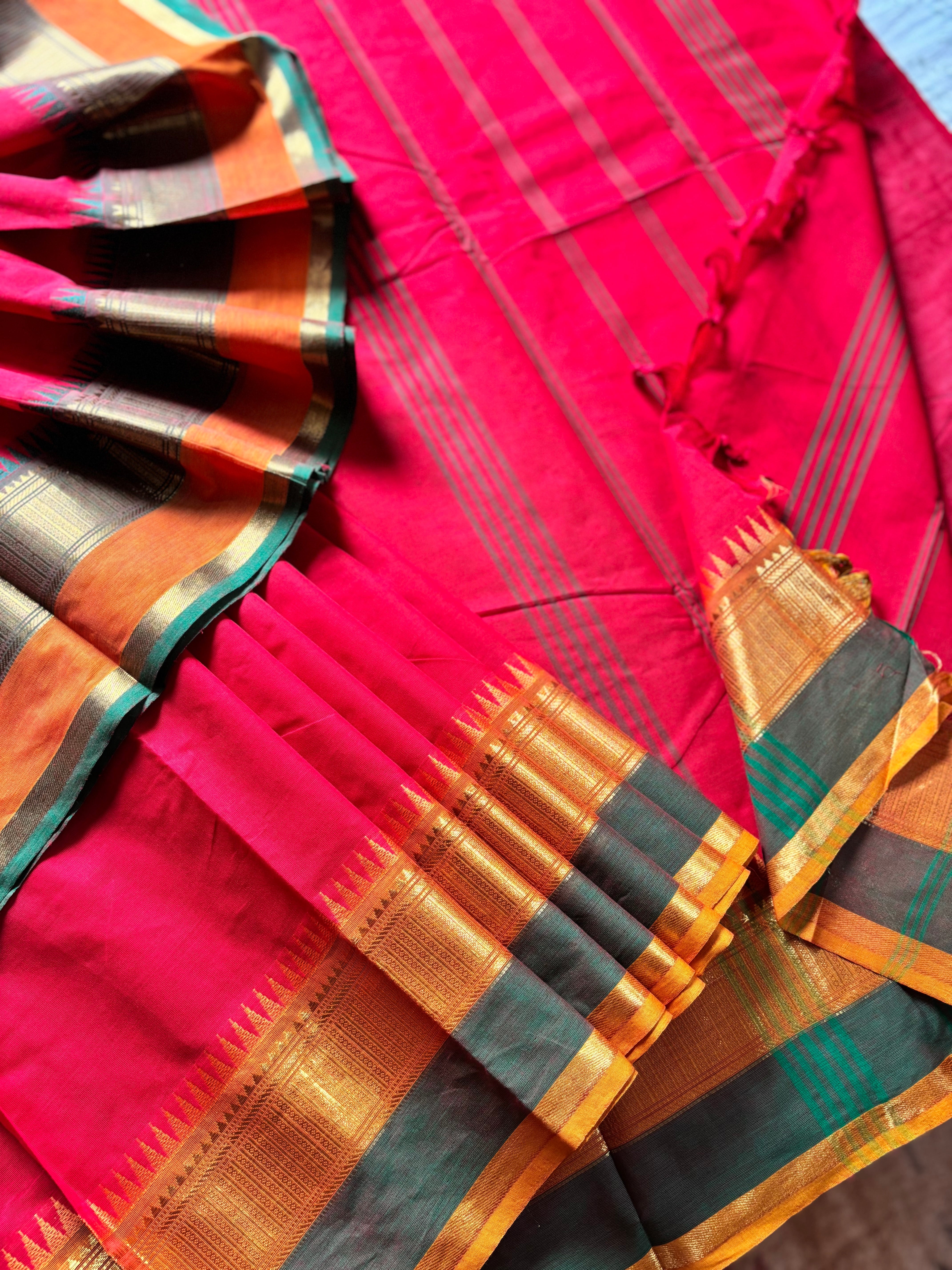 Red Kanchipuram Pure Cotton Saree
