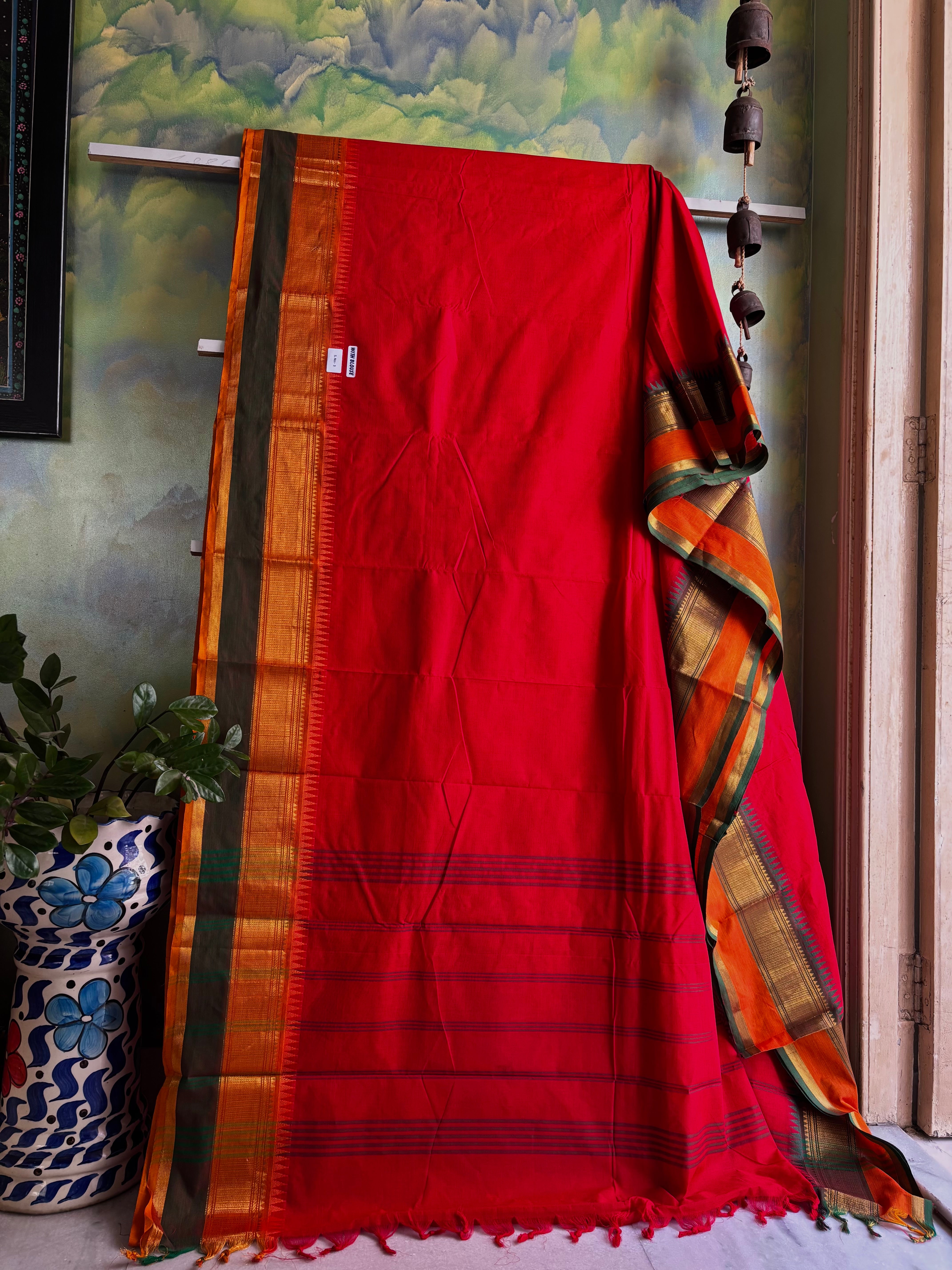 Red Kanchipuram Pure Cotton Saree