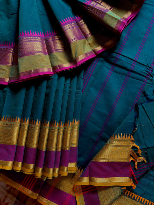 Turquoise Blue Kanchipuram Cotton Saree