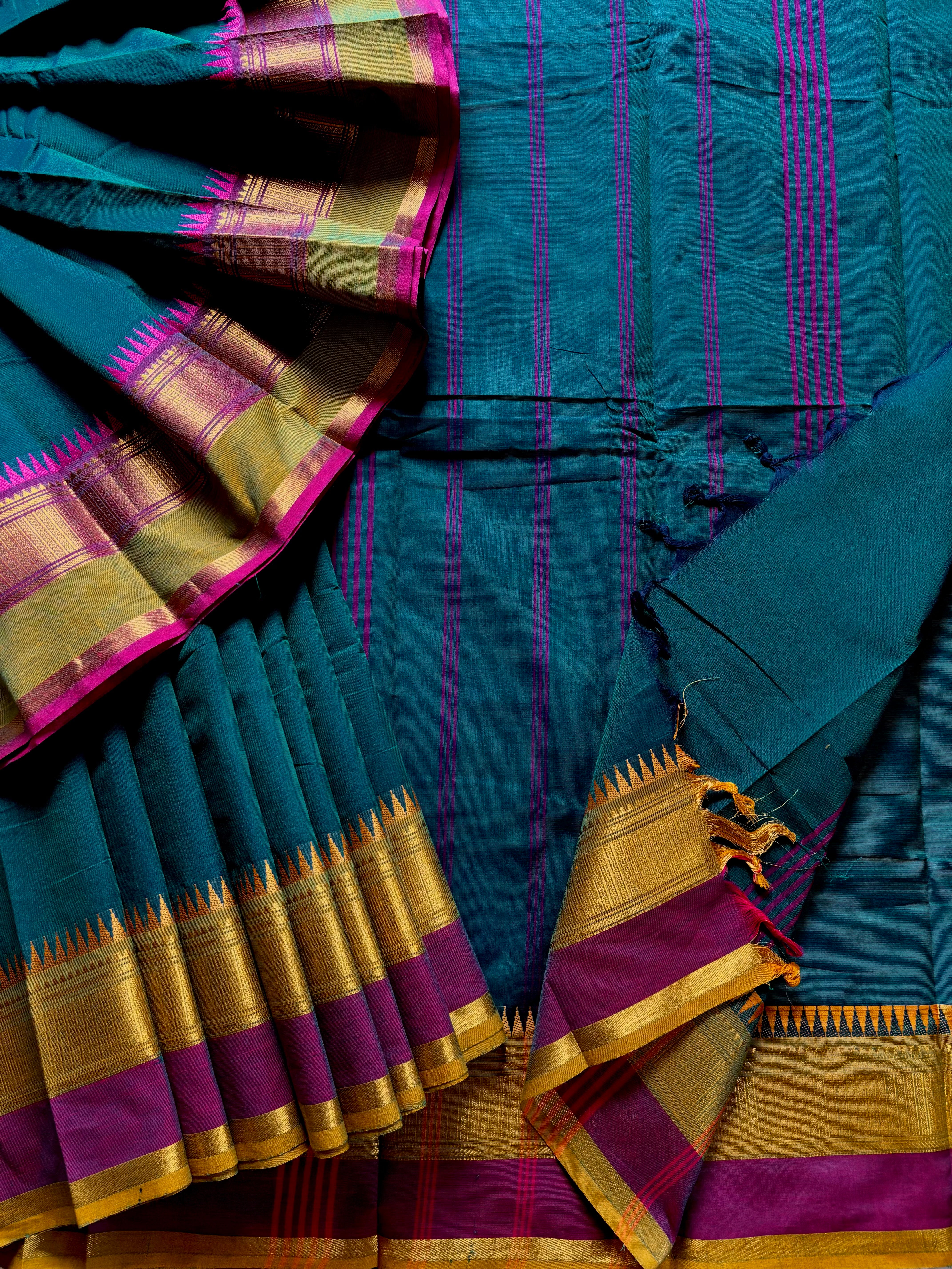 Turquoise Blue Kanchipuram Cotton Saree
