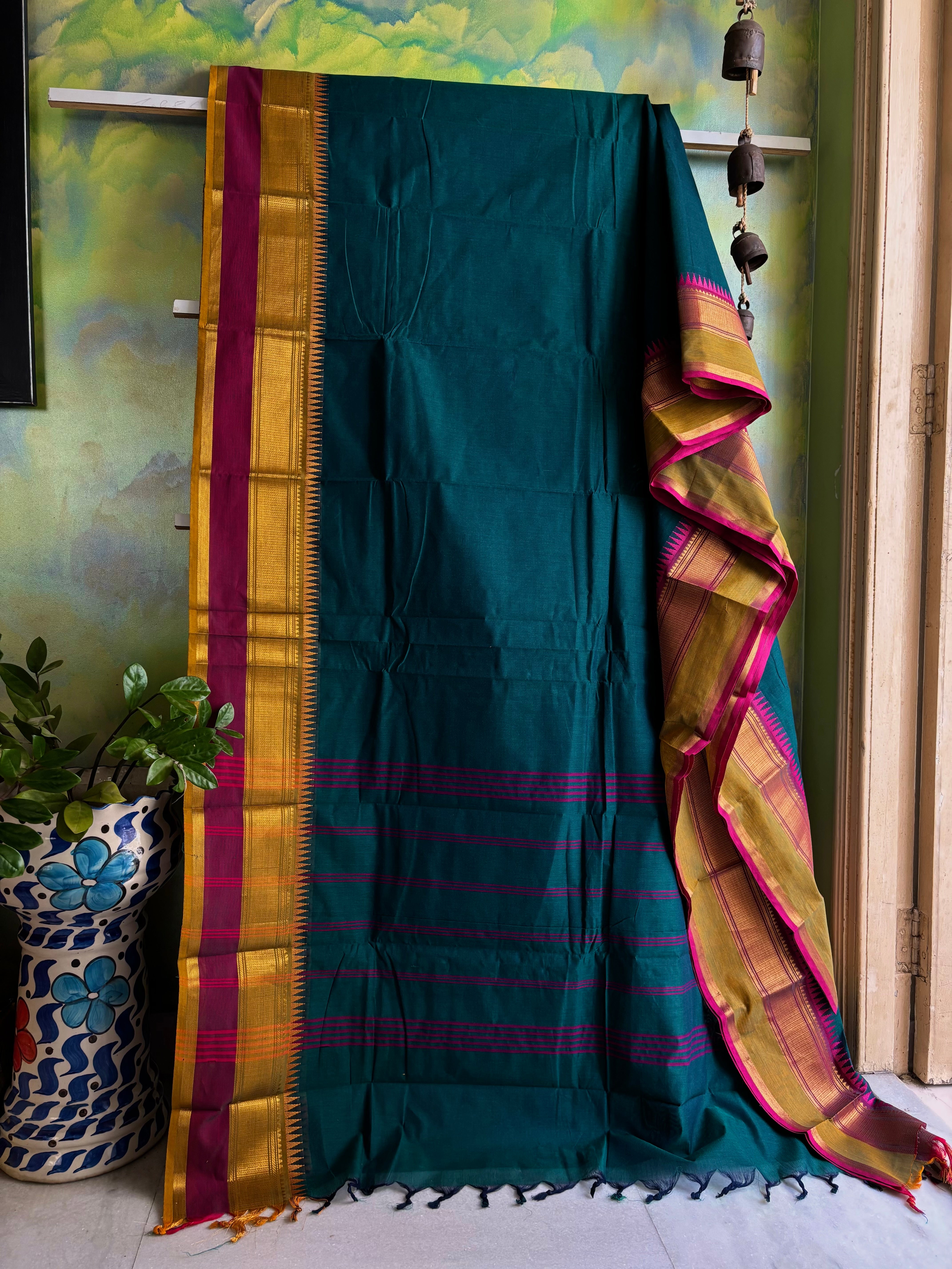 Turquoise Blue Kanchipuram Cotton Saree