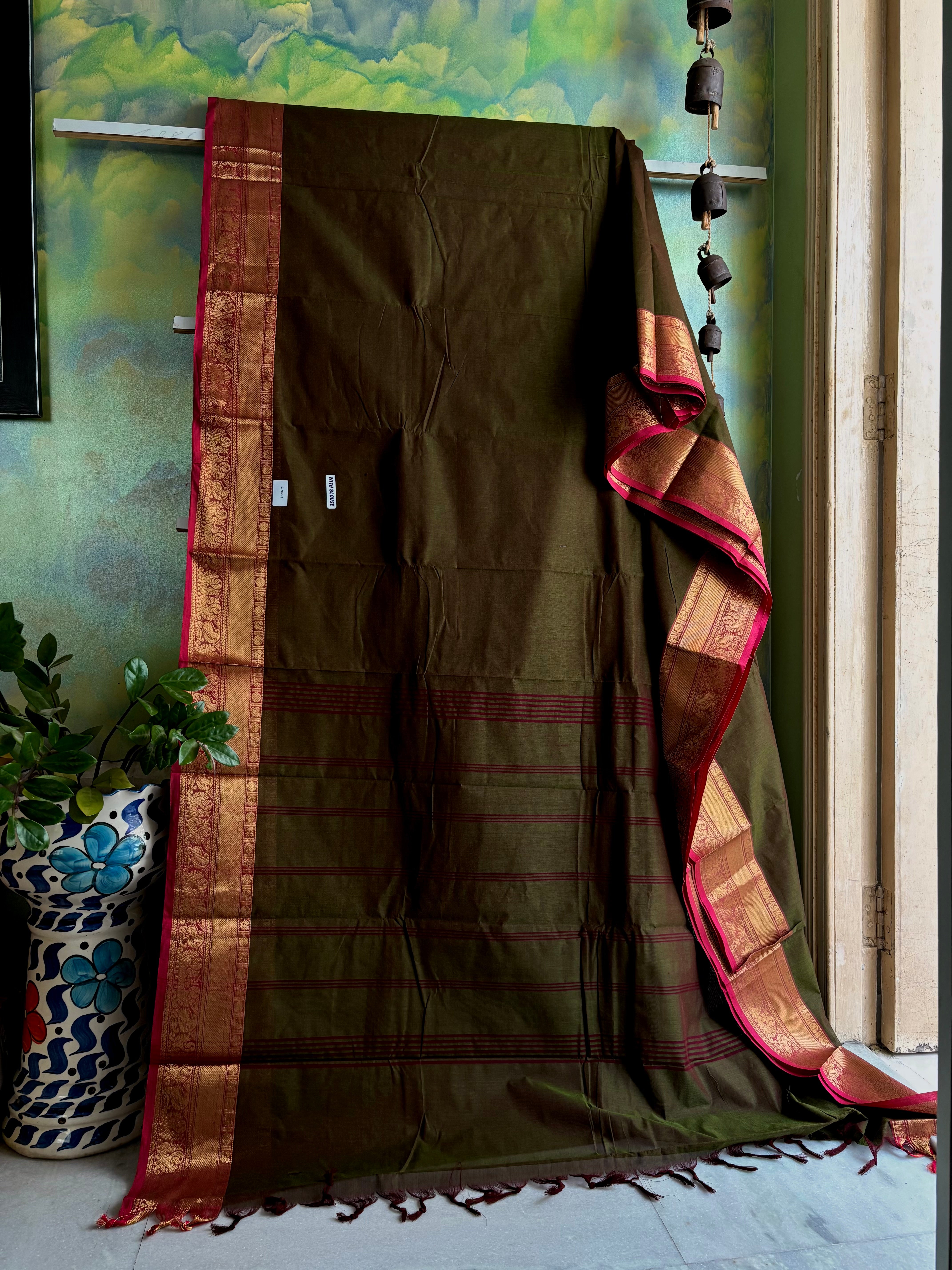 Dual Toned Green Kanchipuram Cotton Saree