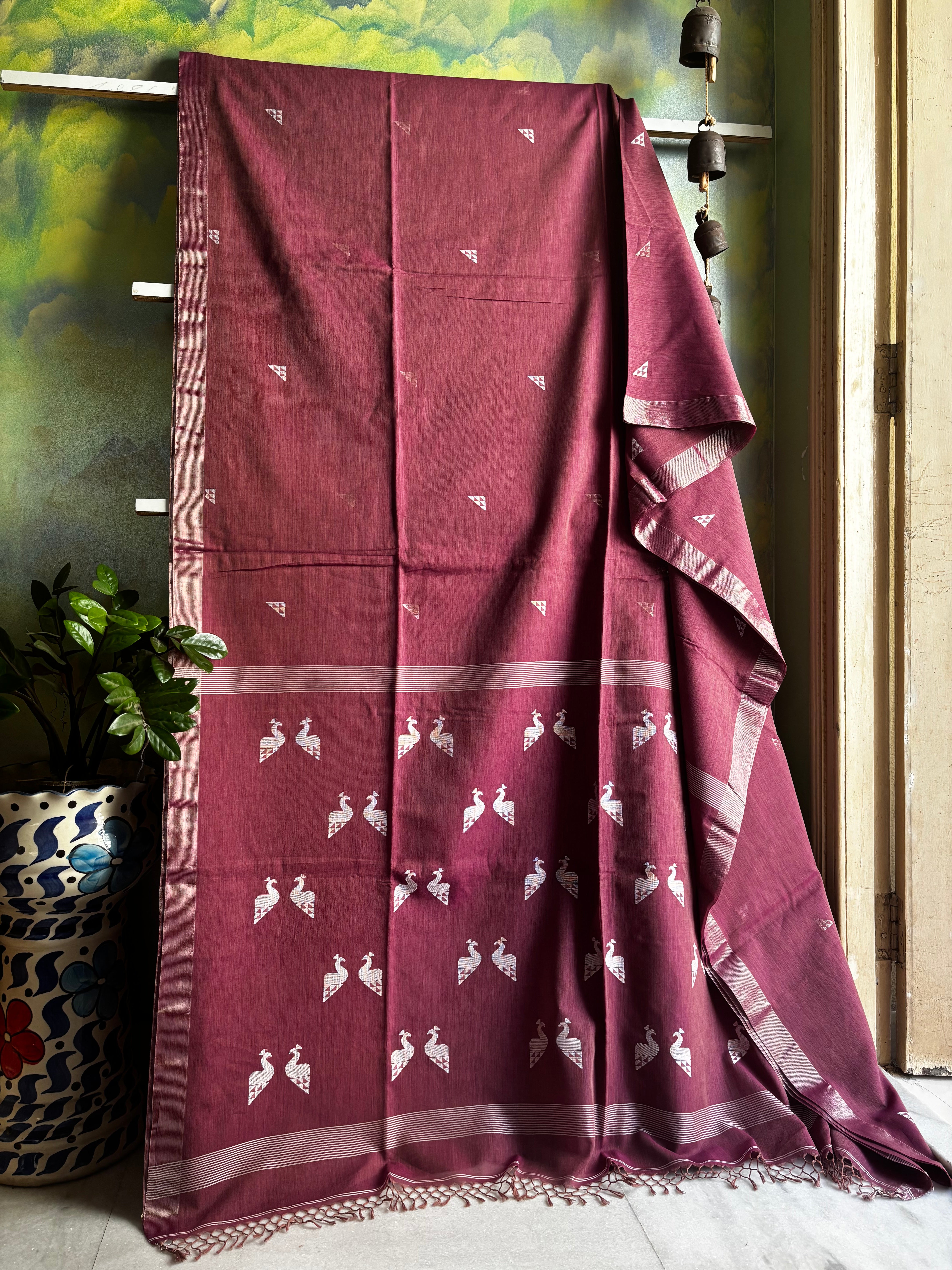 Handwoven Pink Colour Cotton Jamdani Saree
