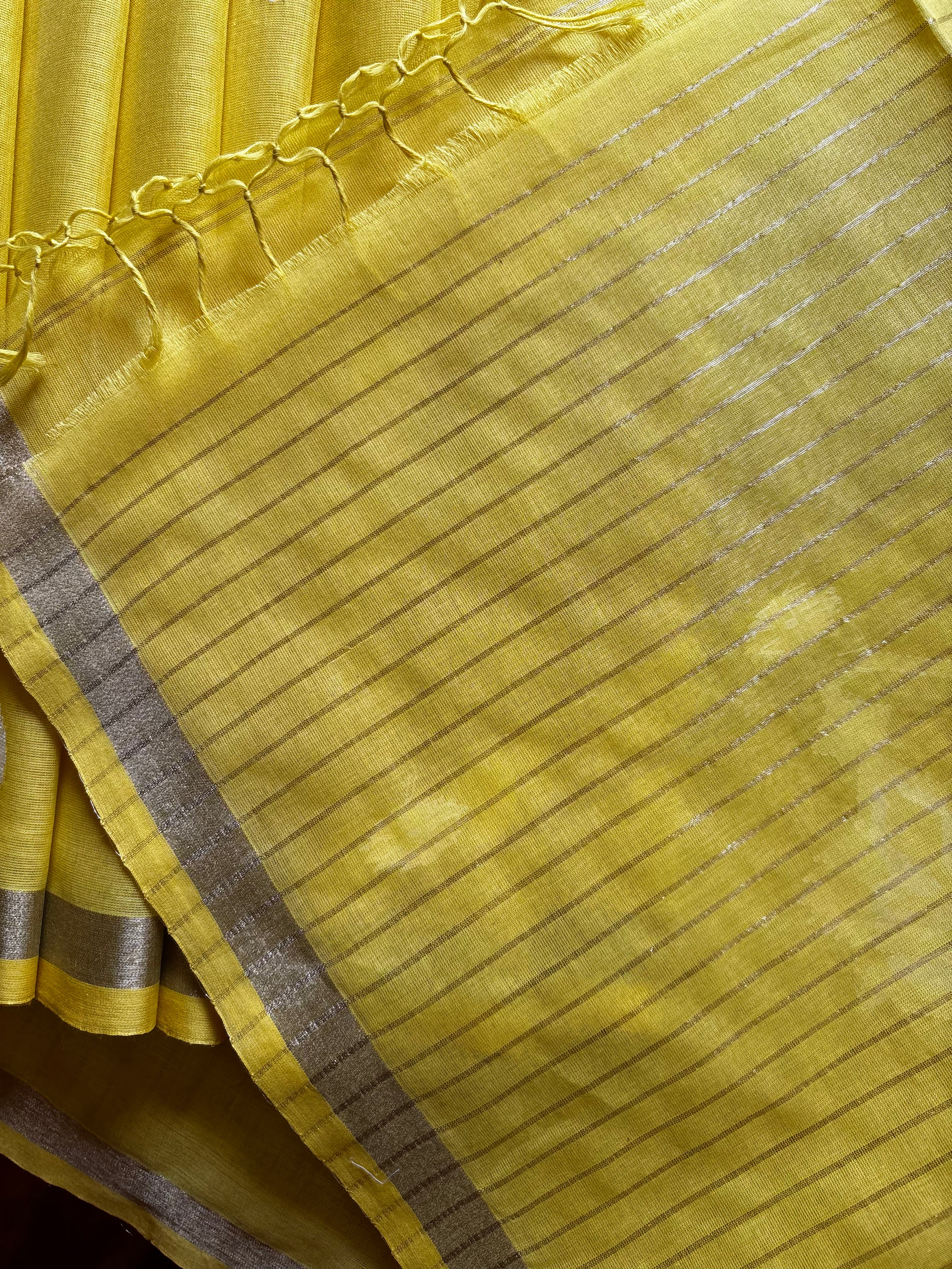 Handwoven Lemon Yellow Cotton Jamdani Saree