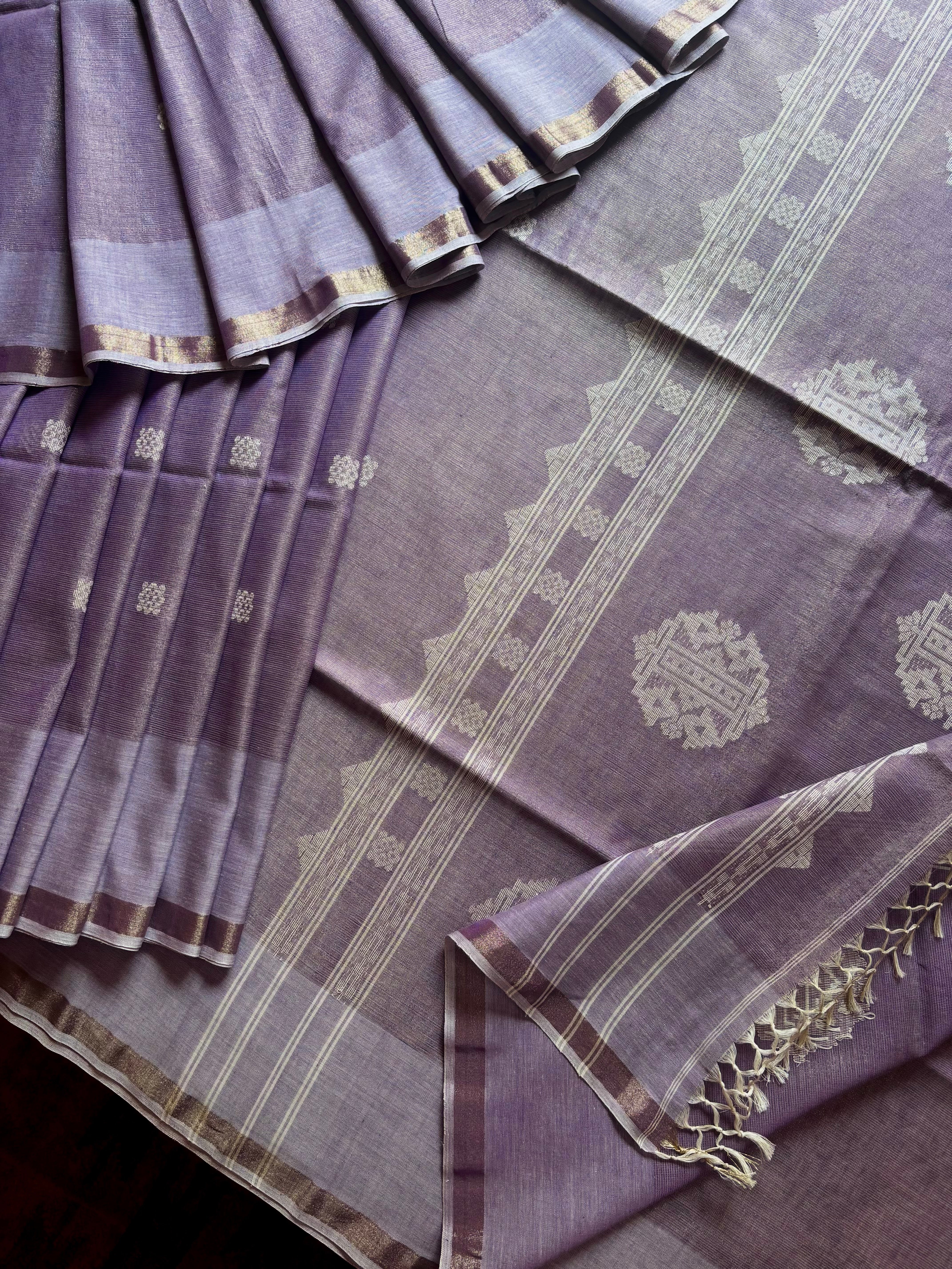 Handwoven Lavender Colour Tissue Cotton Jamdani Saree
