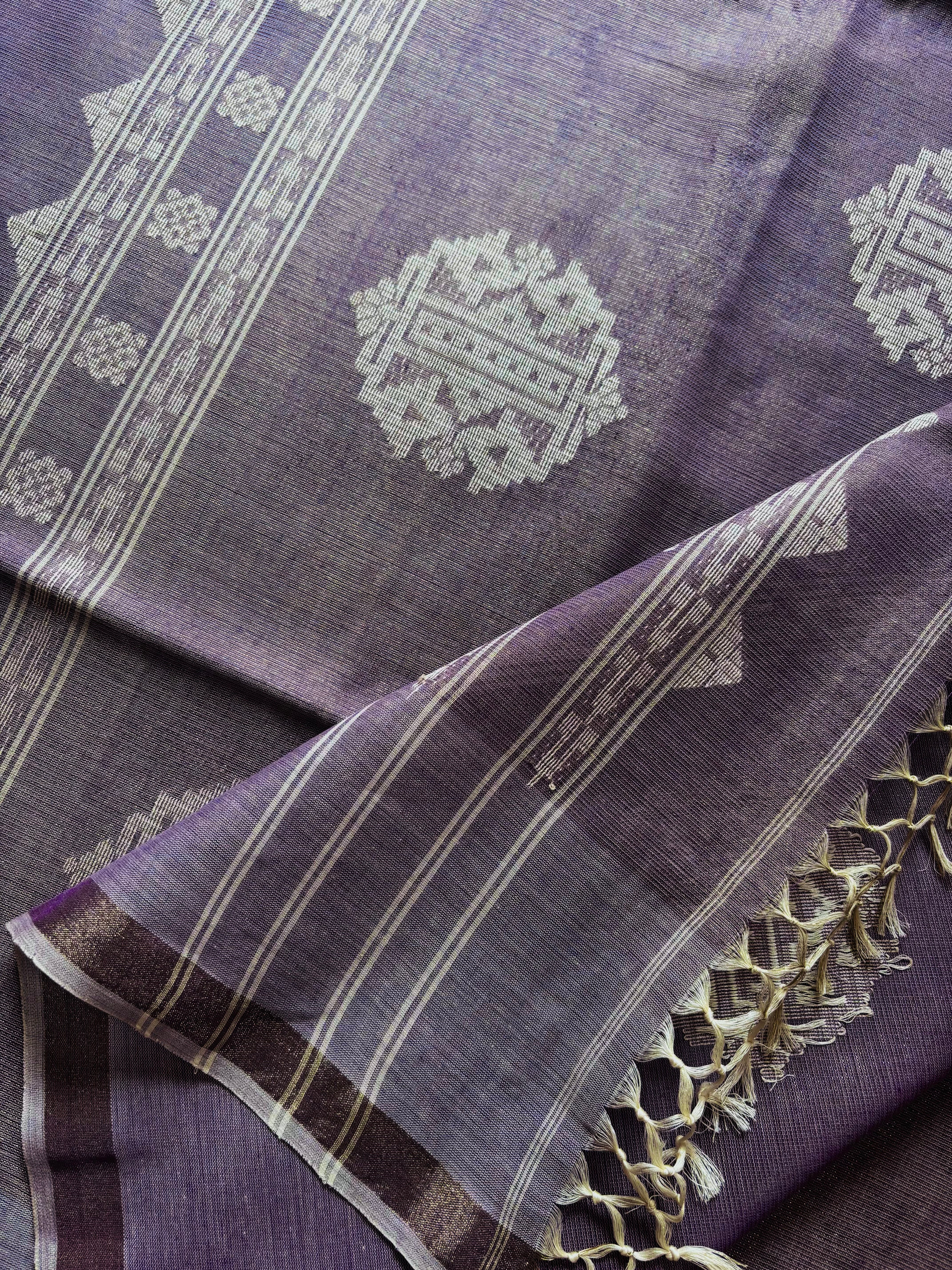 Handwoven Lavender Colour Tissue Cotton Jamdani Saree